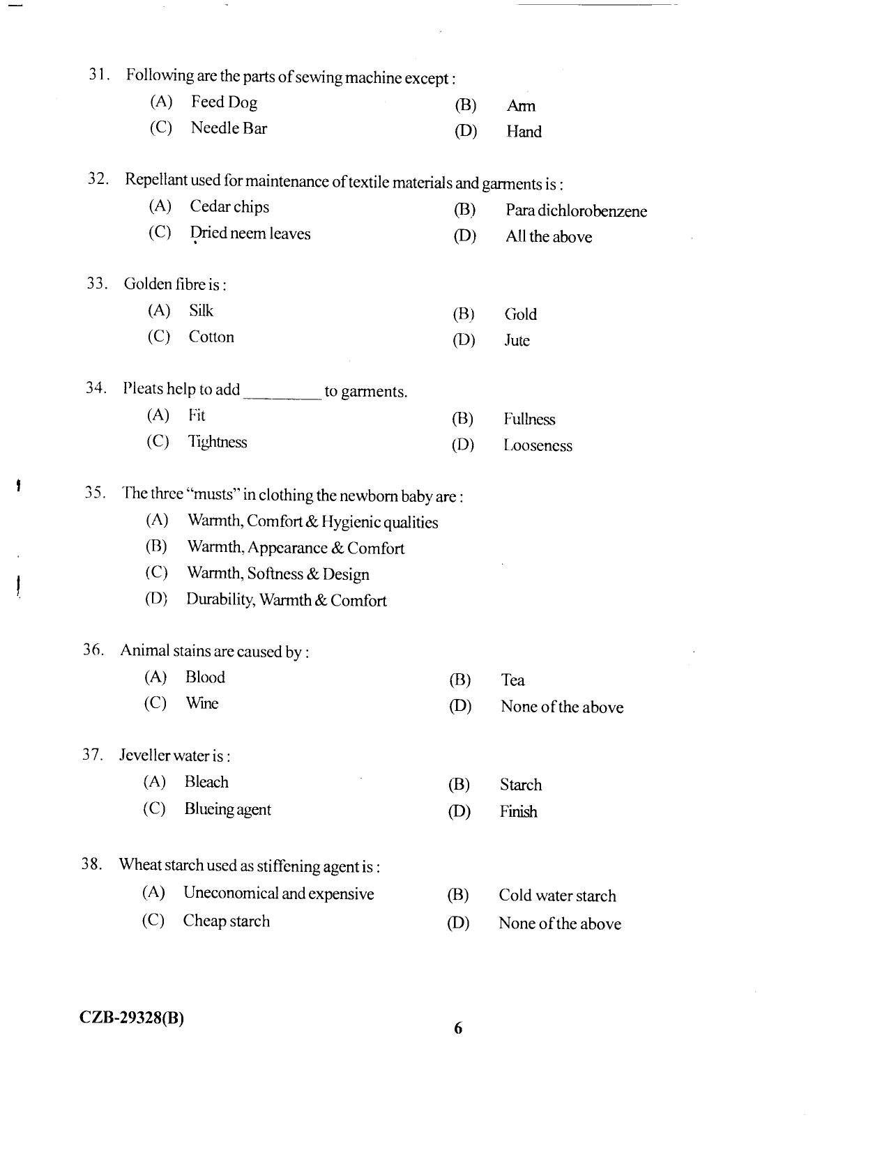 KUET 2023 M.Sc. Home Science Question Paper - Page 56