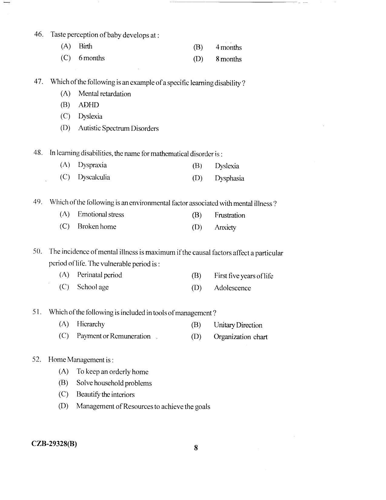 KUET 2023 M.Sc. Home Science Question Paper - Page 58