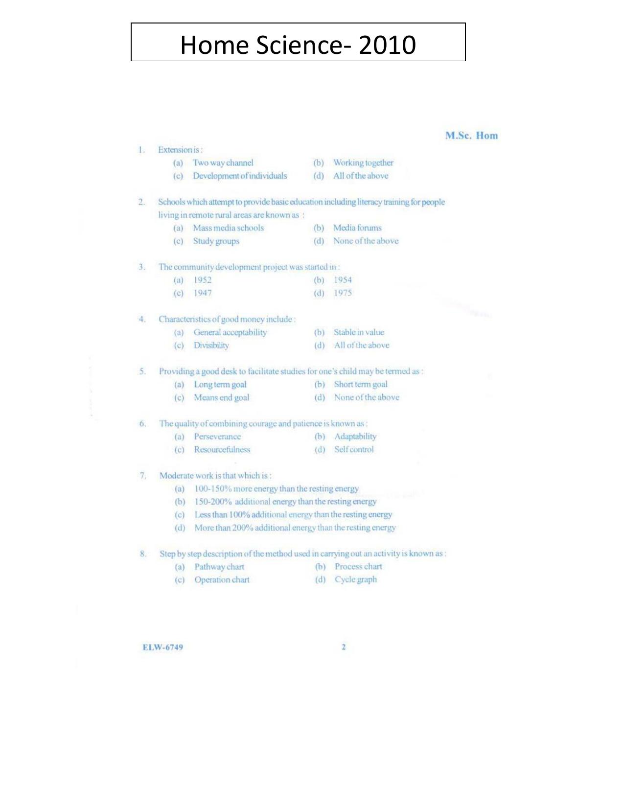 KUET 2023 M.Sc. Home Science Question Paper - Page 60