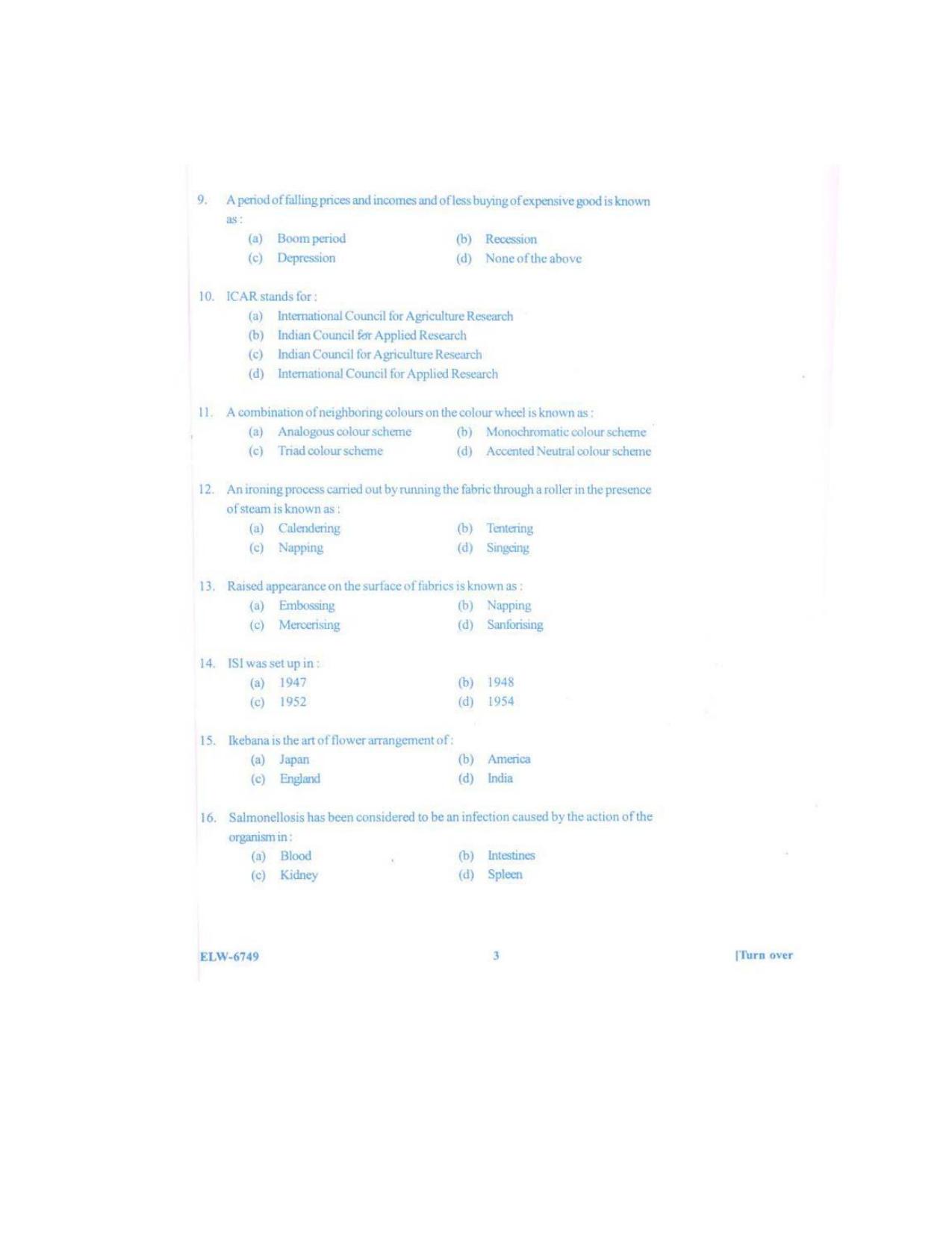 KUET 2023 M.Sc. Home Science Question Paper - Page 61