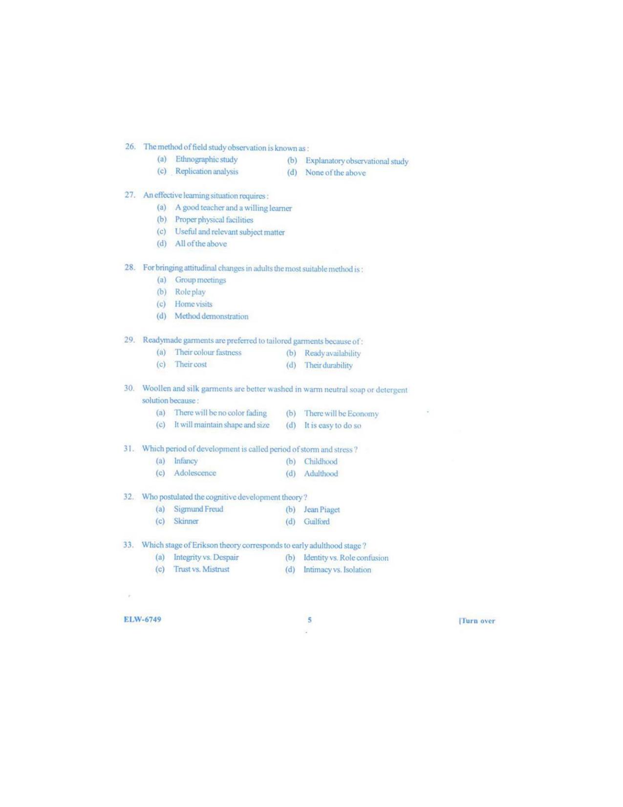KUET 2023 M.Sc. Home Science Question Paper - Page 63