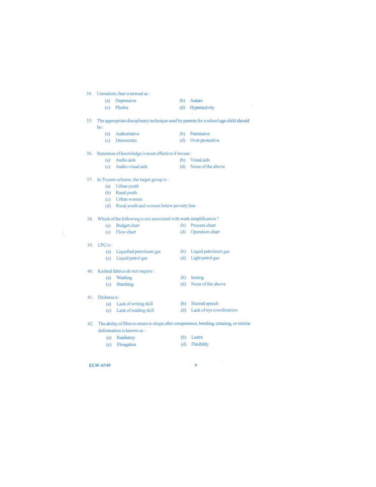 KUET 2023 M.Sc. Home Science Question Paper - Page 64