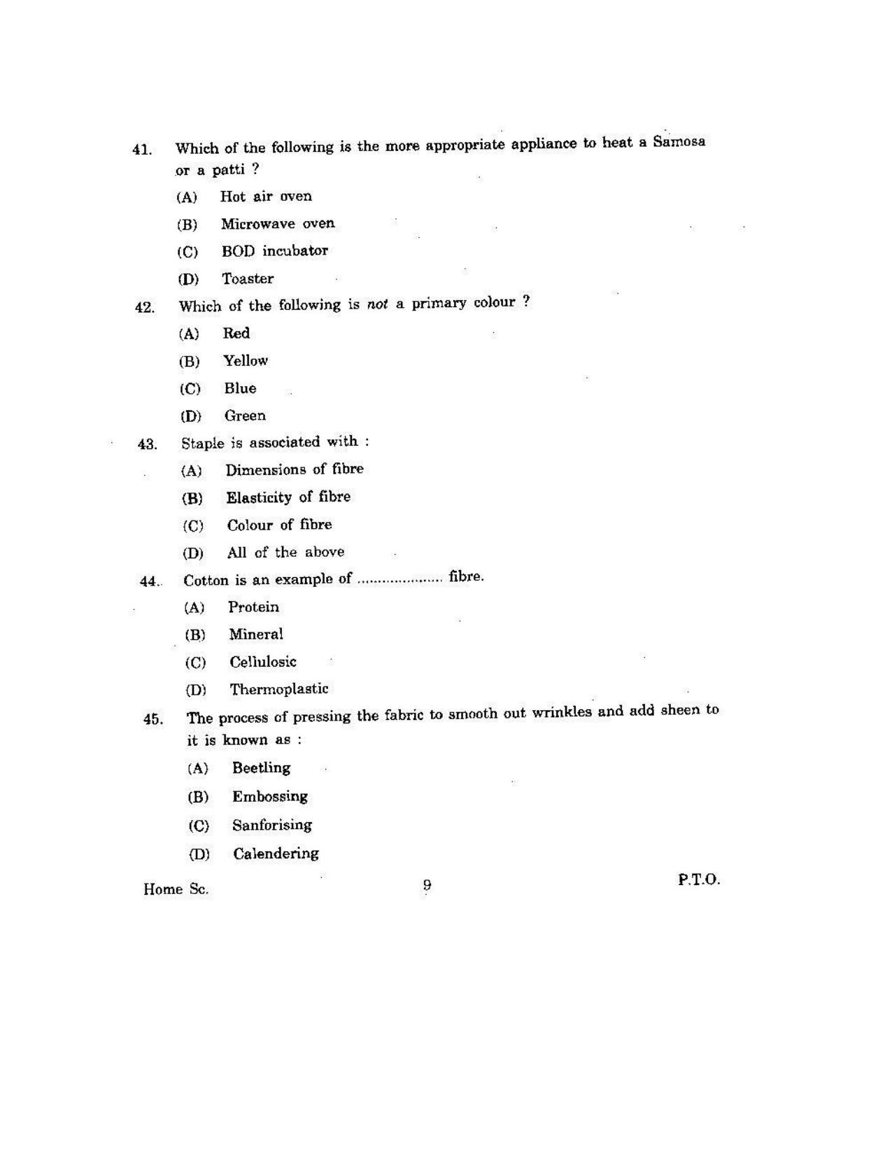 KUET 2023 M.Sc. Home Science Question Paper - Page 87