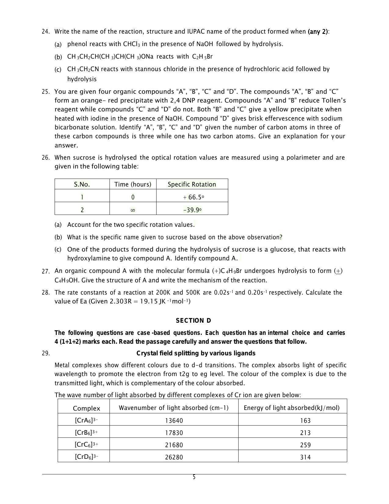 CBSE Class 12 Chemistry Sample Paper 2024 - Page 5