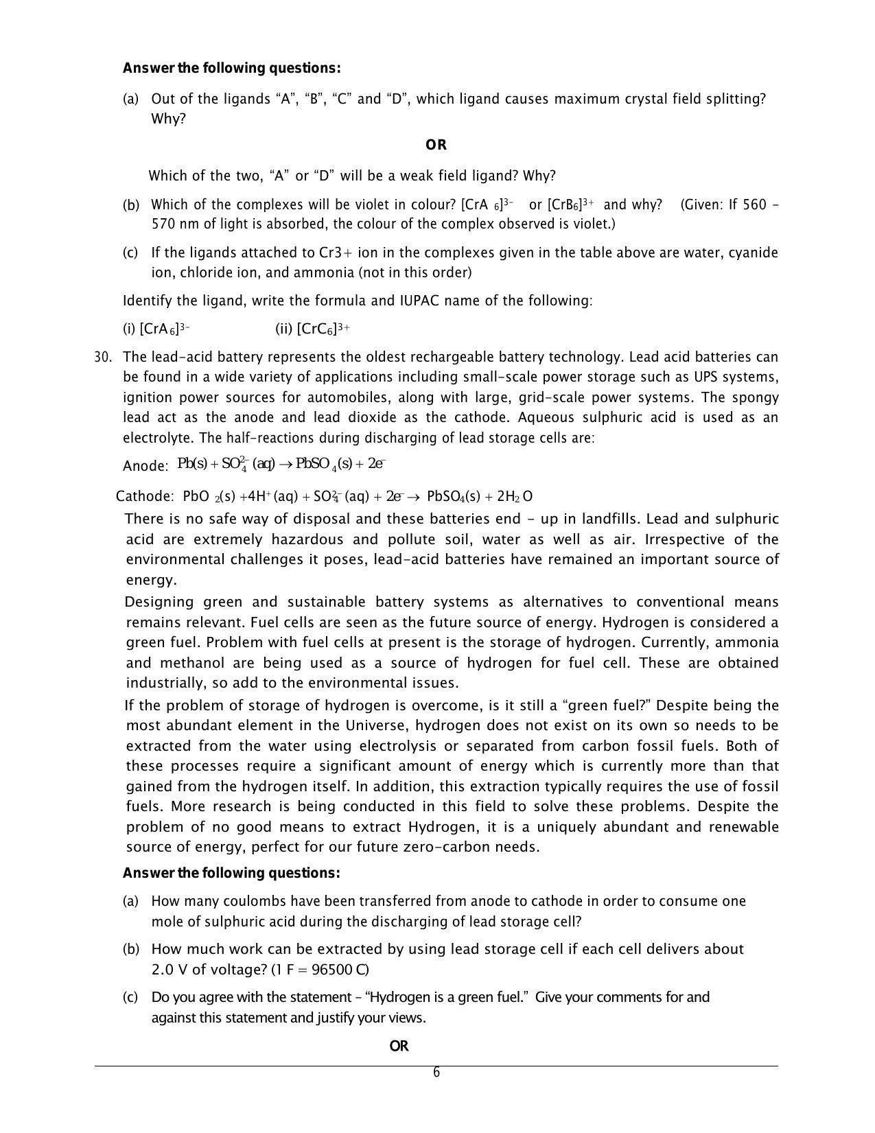 CBSE Class 12 Chemistry Sample Paper 2024 - Page 6