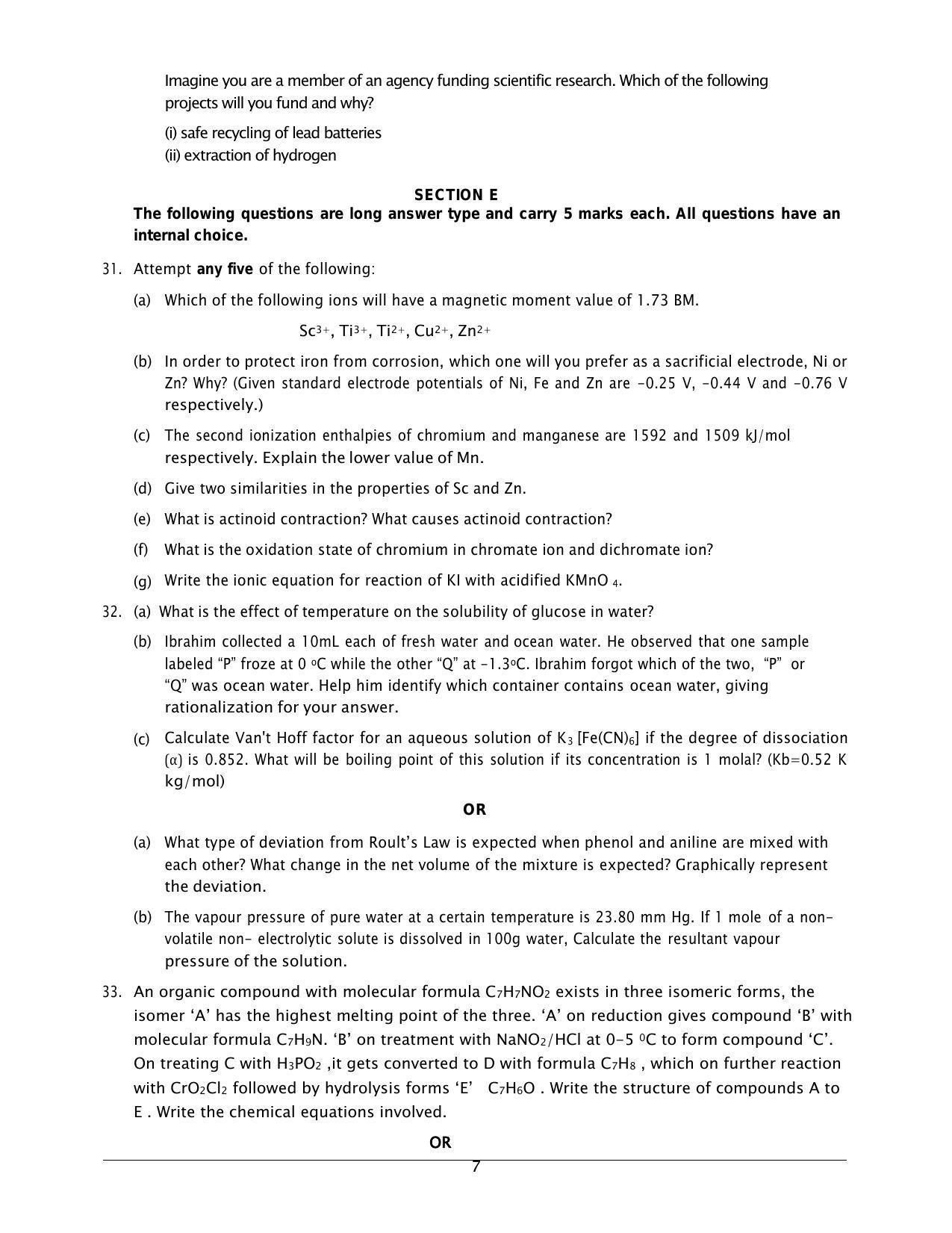 CBSE Class 12 Chemistry Sample Paper 2024 - Page 7