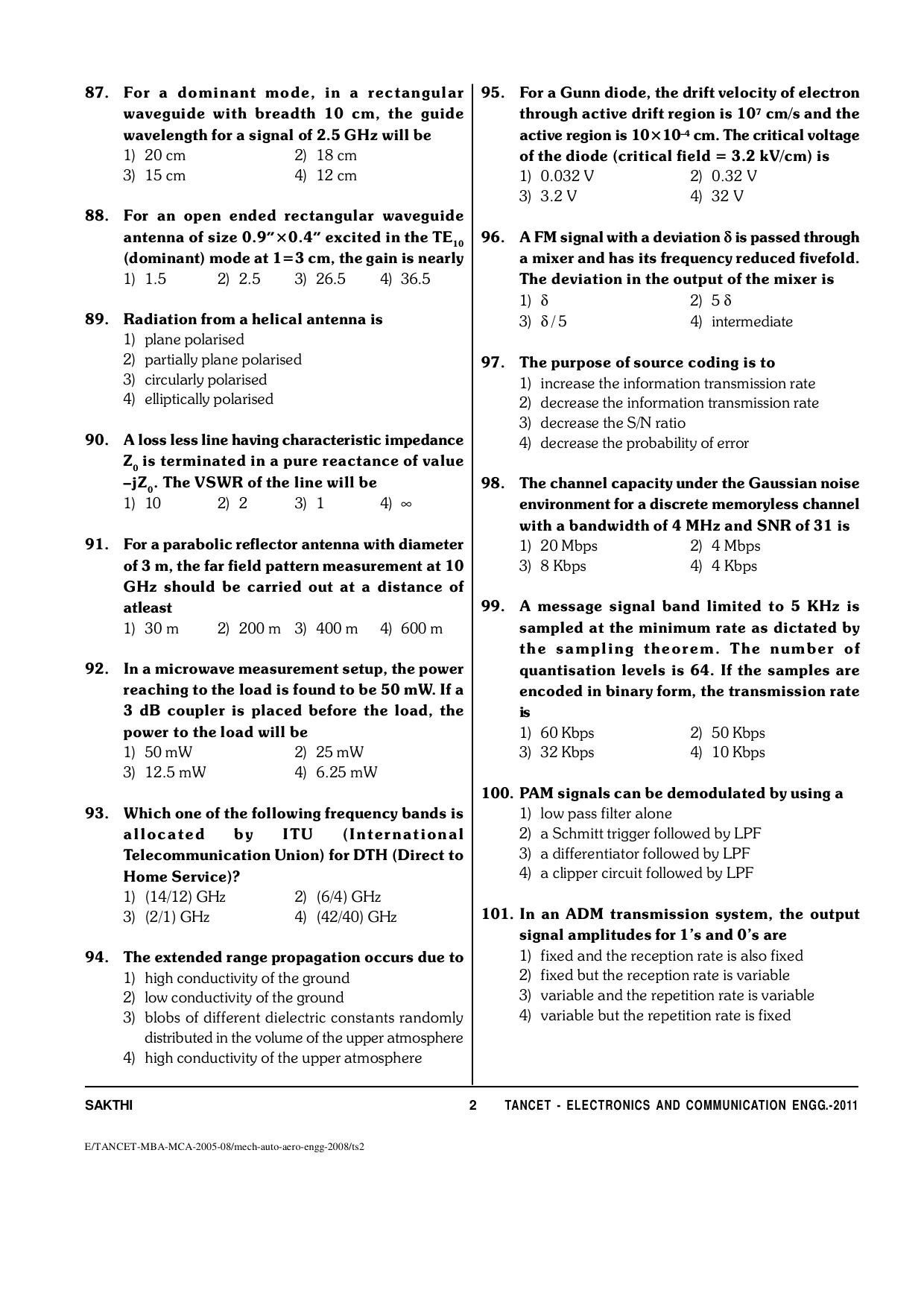 TANCET Electronics and Communication Engineering Question Papers 2011 - Page 2