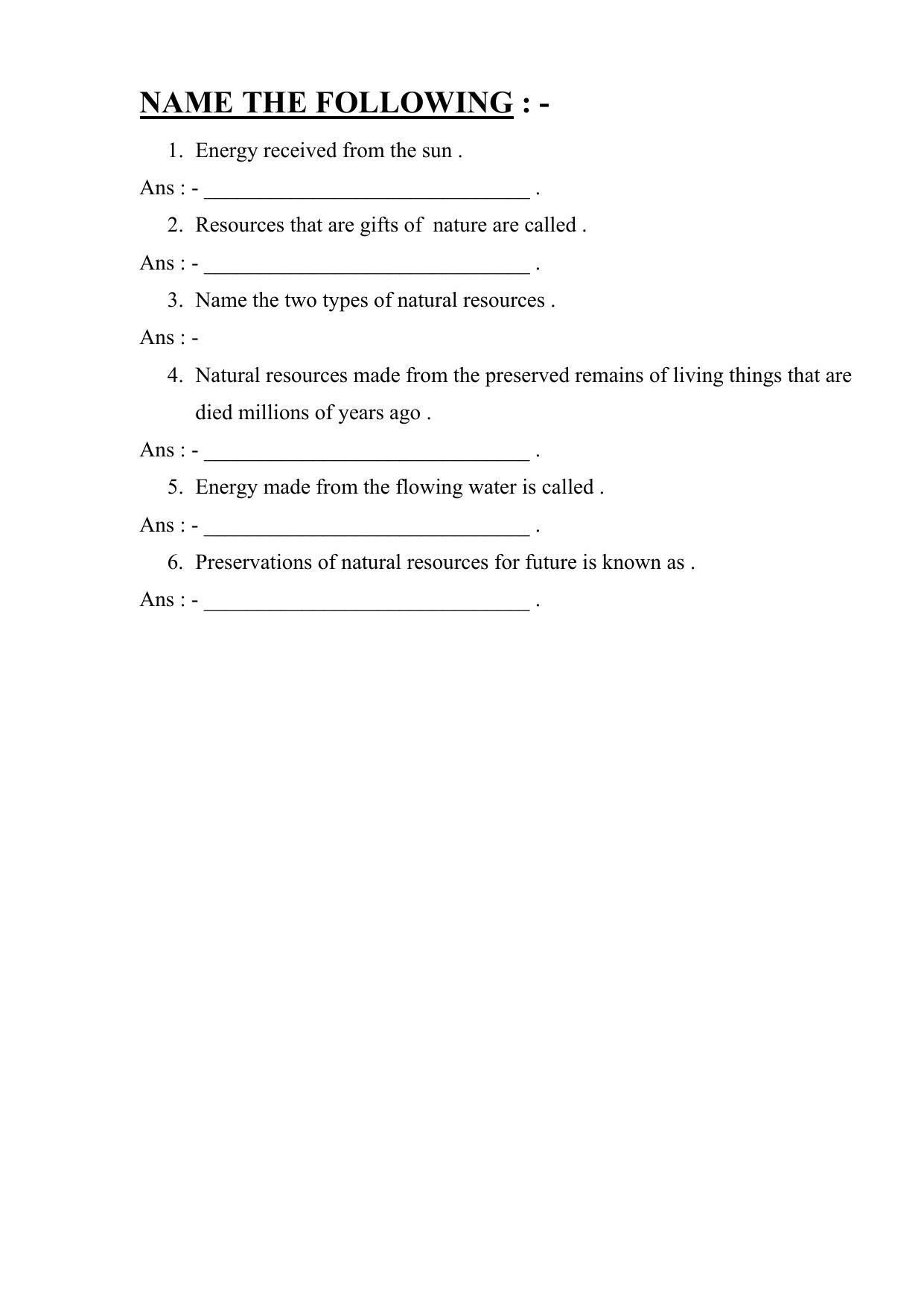 Worksheet for Class 5 Social Science Natural Resources Assignment - Page 2
