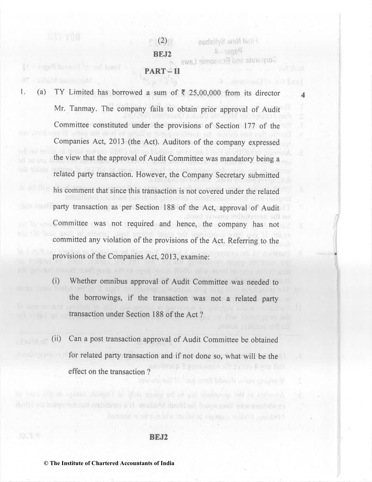 CA Final Nov 2022 Question Paper - Paper 4 – Corporate & Economic Laws - Page 2
