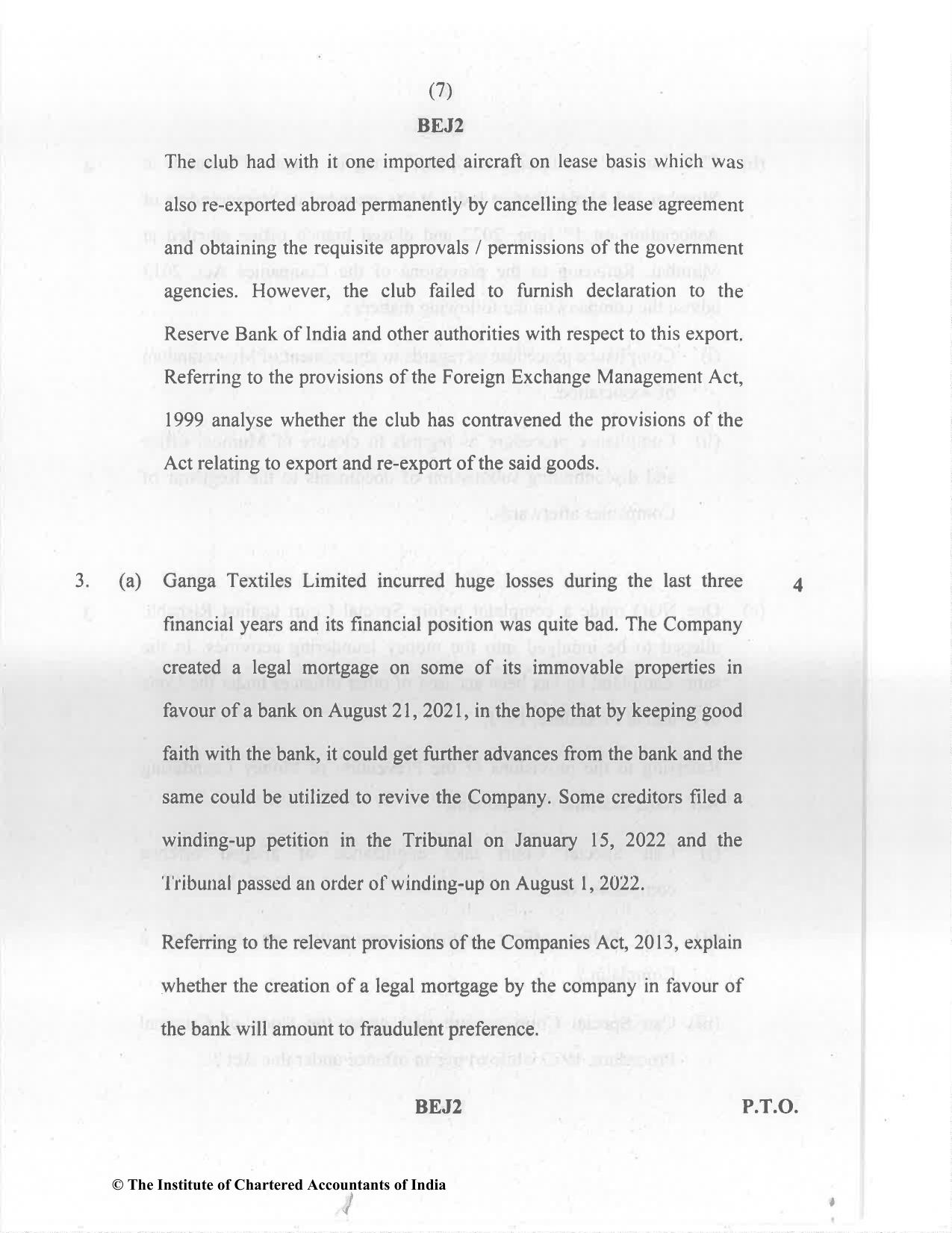 CA Final Nov 2022 Question Paper - Paper 4 – Corporate & Economic Laws - Page 7