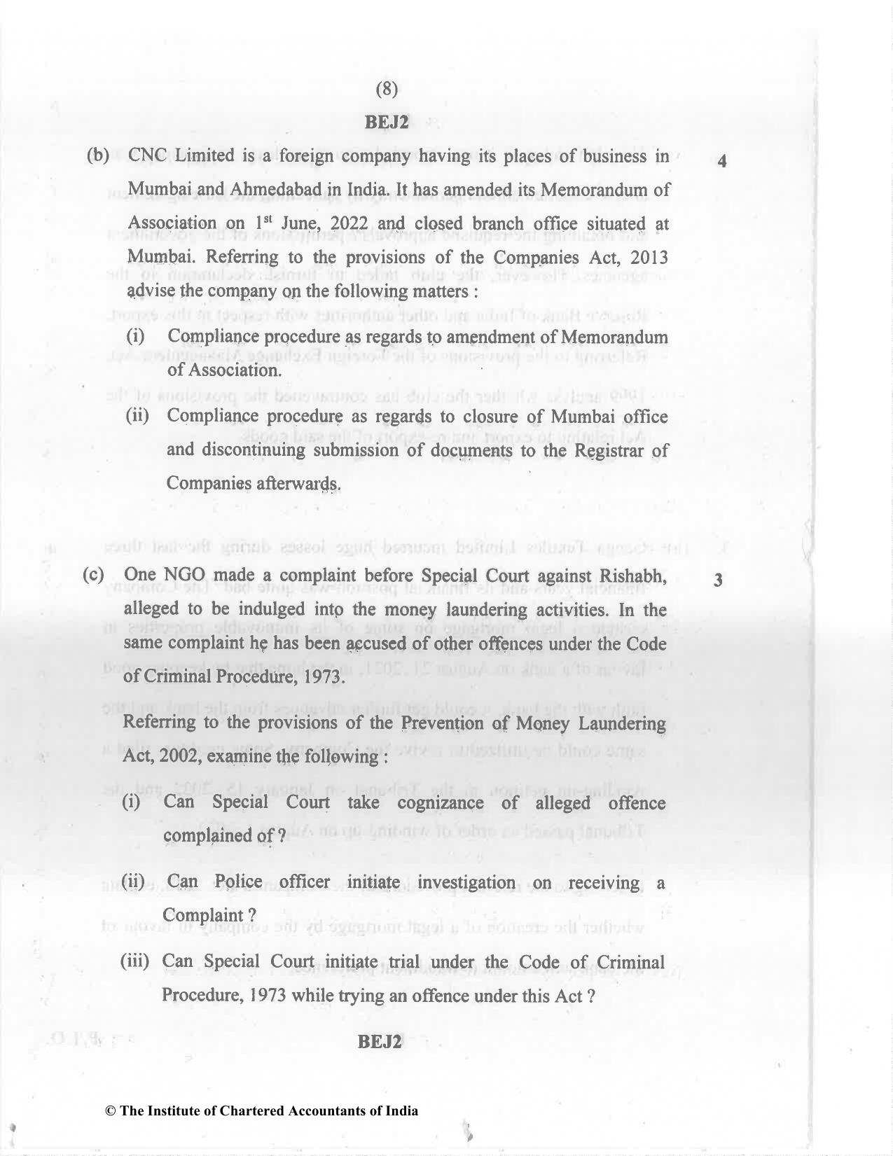 CA Final Nov 2022 Question Paper - Paper 4 – Corporate & Economic Laws - Page 8