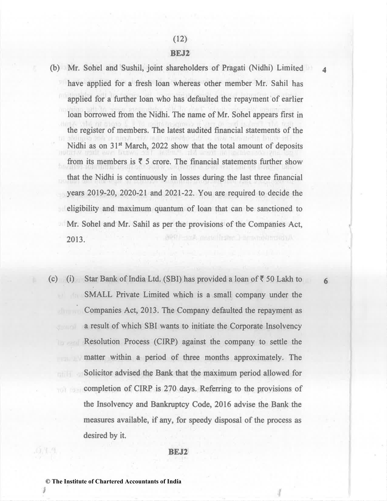 CA Final Nov 2022 Question Paper - Paper 4 – Corporate & Economic Laws - Page 12