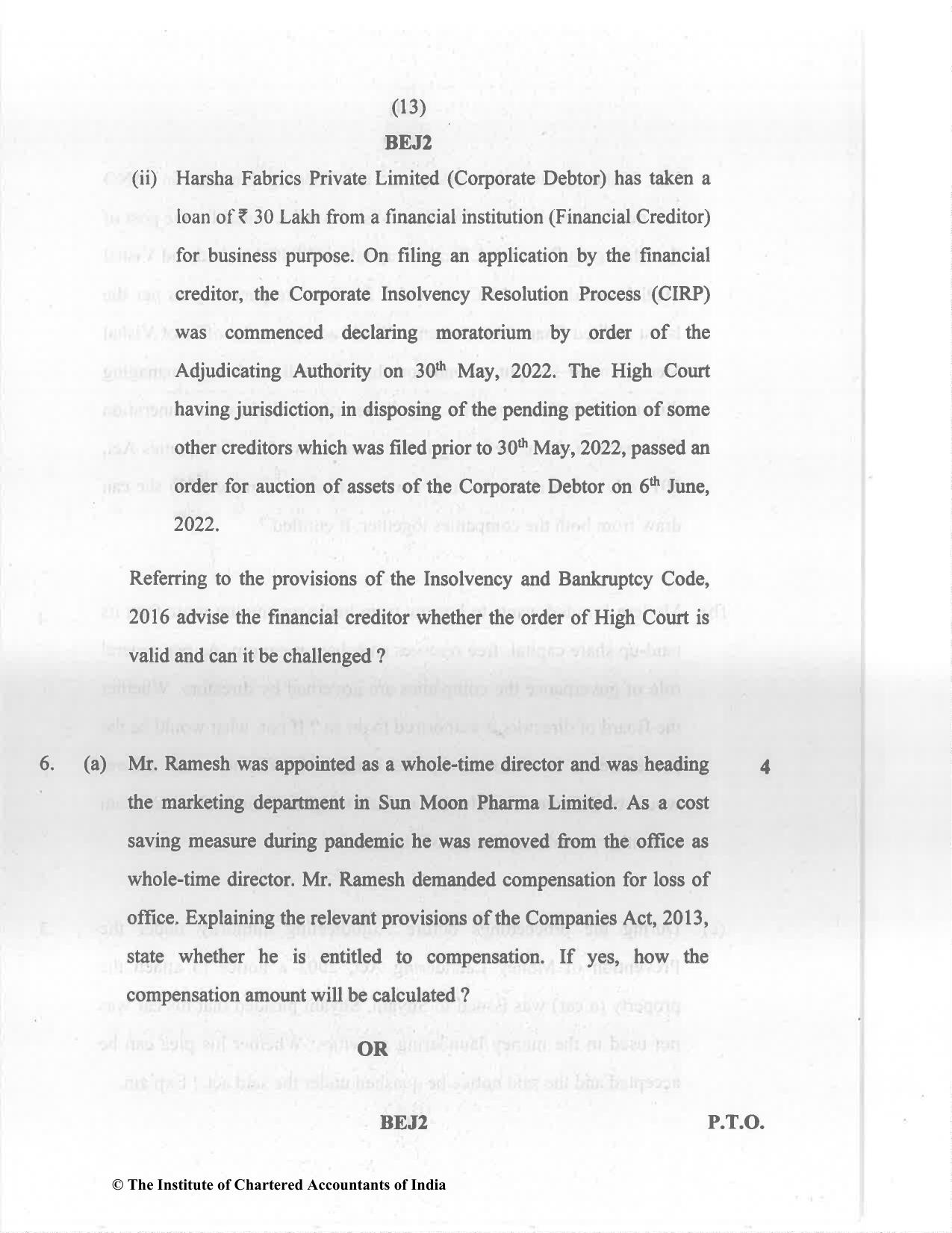 CA Final Nov 2022 Question Paper - Paper 4 – Corporate & Economic Laws - Page 13