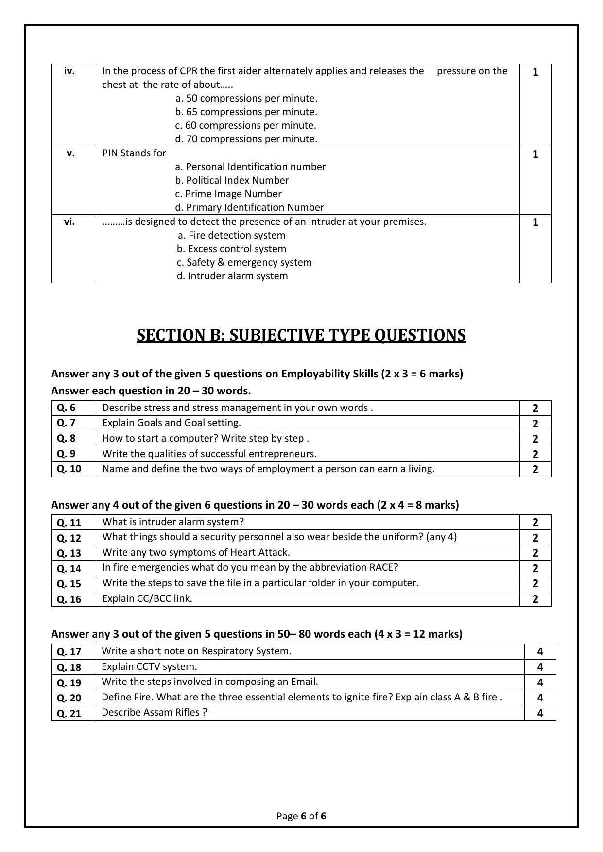 CBSE Class 10 (Skill Education) Security Sample Papers 2023 - Page 6