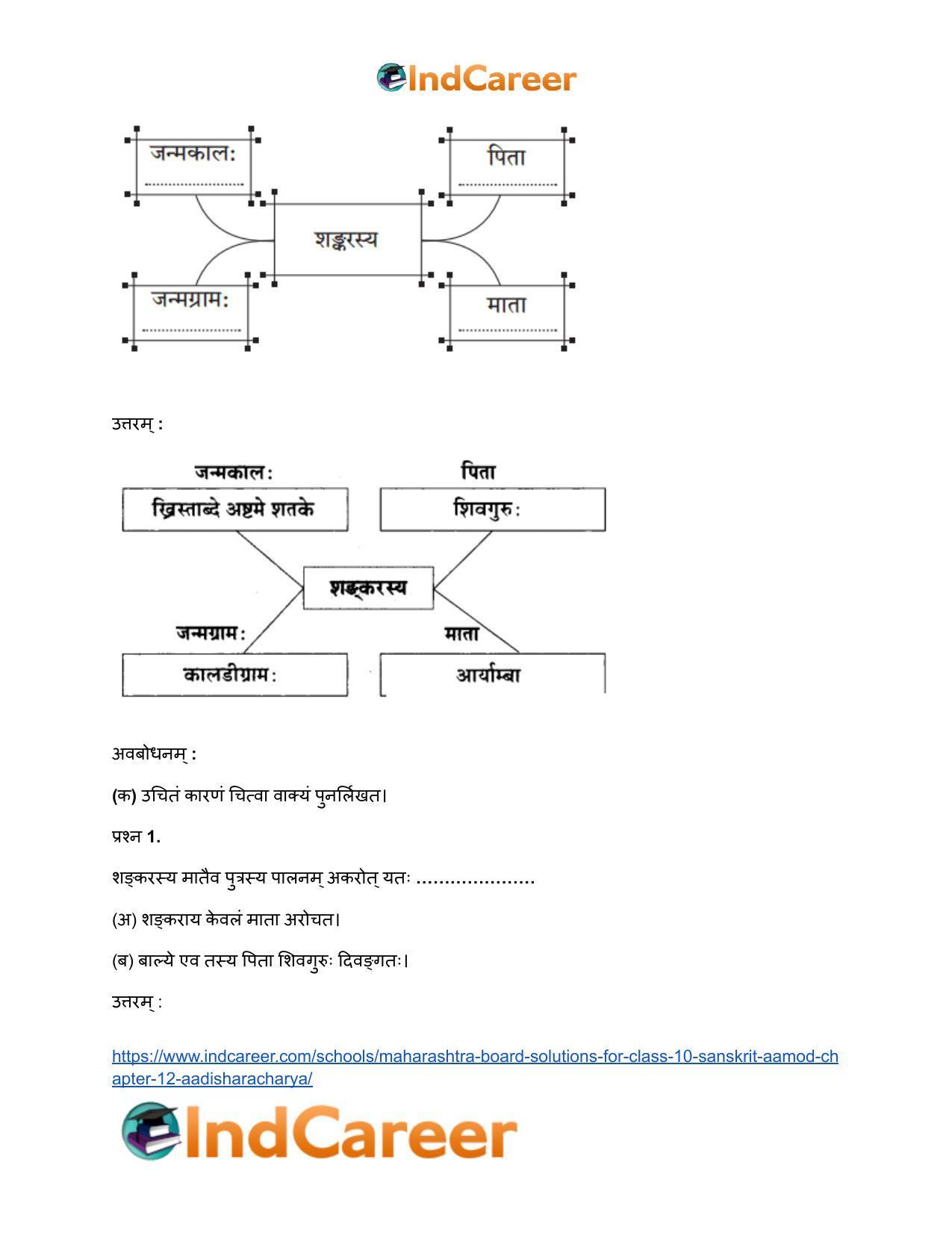 Maharashtra Board Solutions for Class 10- Sanskrit Aamod: Chapter 12- आदिशङ्कराचार्यः - Page 12
