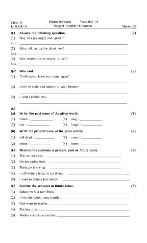 Worksheet for Class 2 English Assignment 11