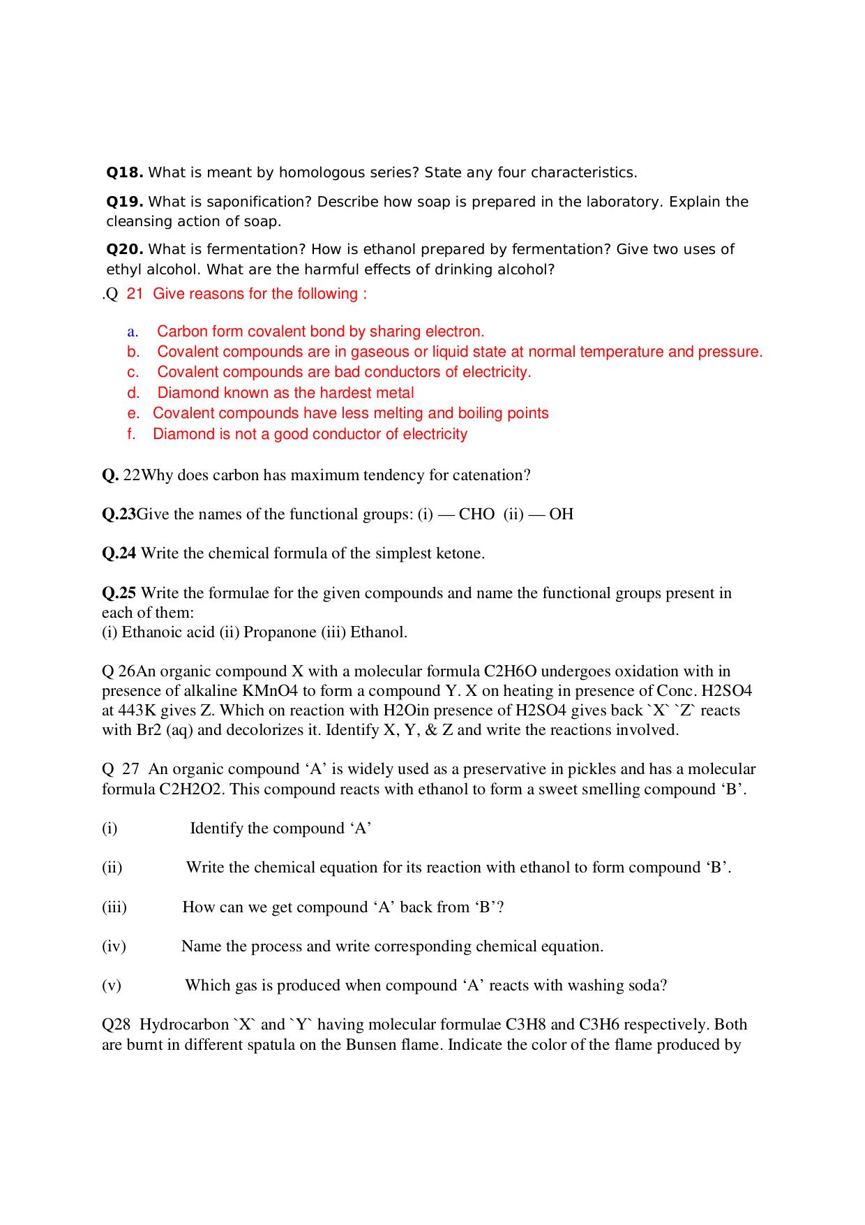 CBSE Worksheets for Class 10 Chemistry Carbon And Its Compounds Assignment - Page 3
