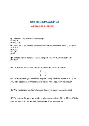 CBSE Worksheets for Class 10 Chemistry Carbon And Its Compounds Assignment