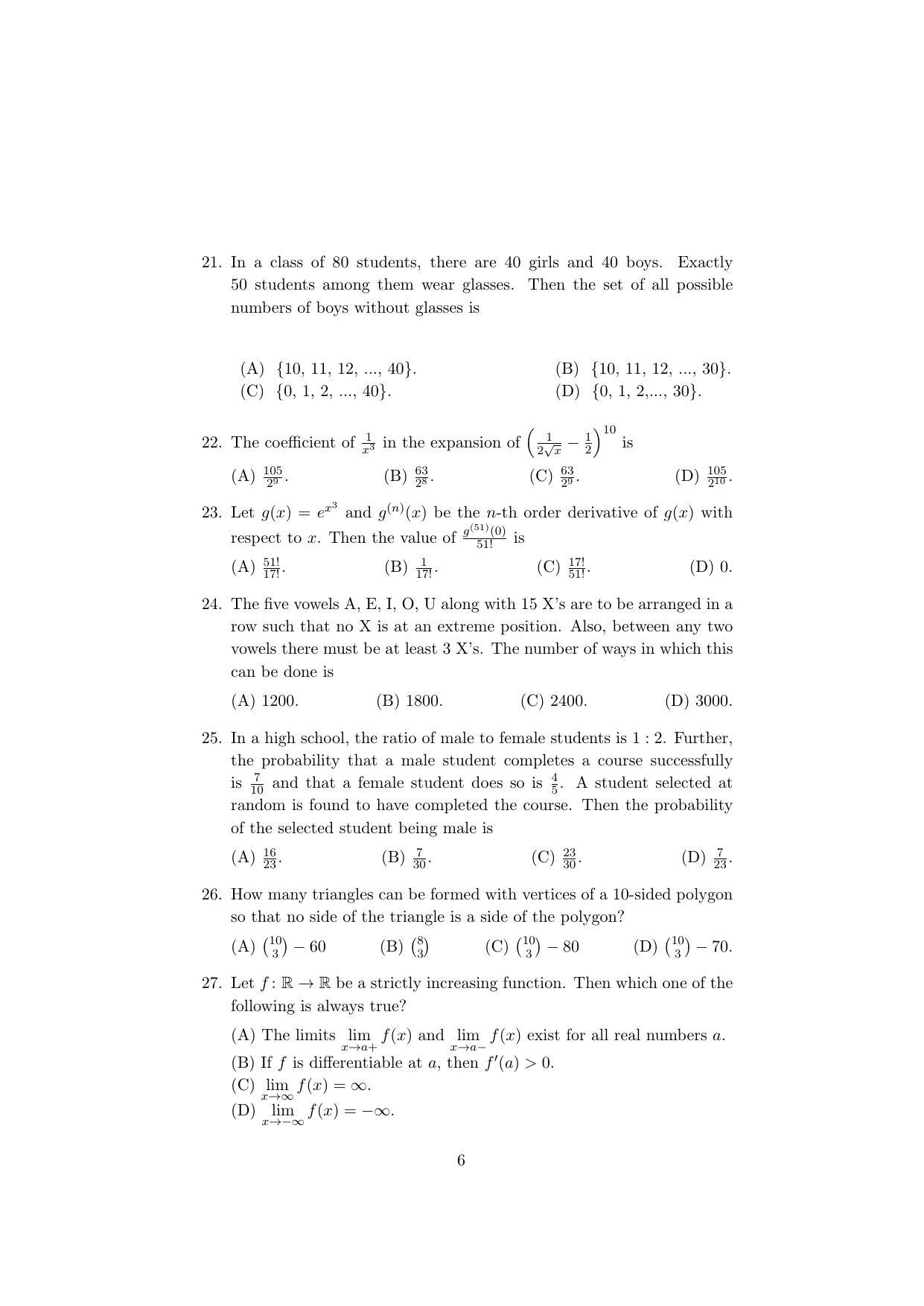 ISI Admission Test PG Diploma in Statistical Methods and Analytics DST 2019 Sample Paper - Page 4