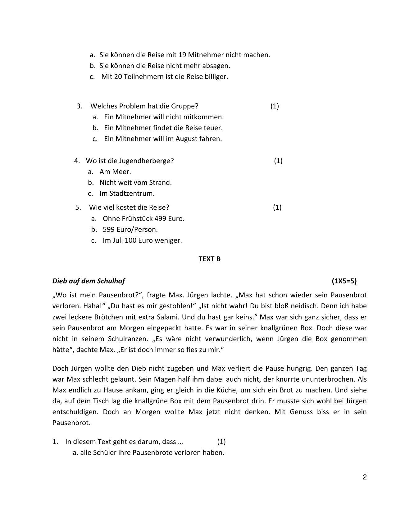 CBSE Class 10 German Sample Paper 2021-22 - Page 2