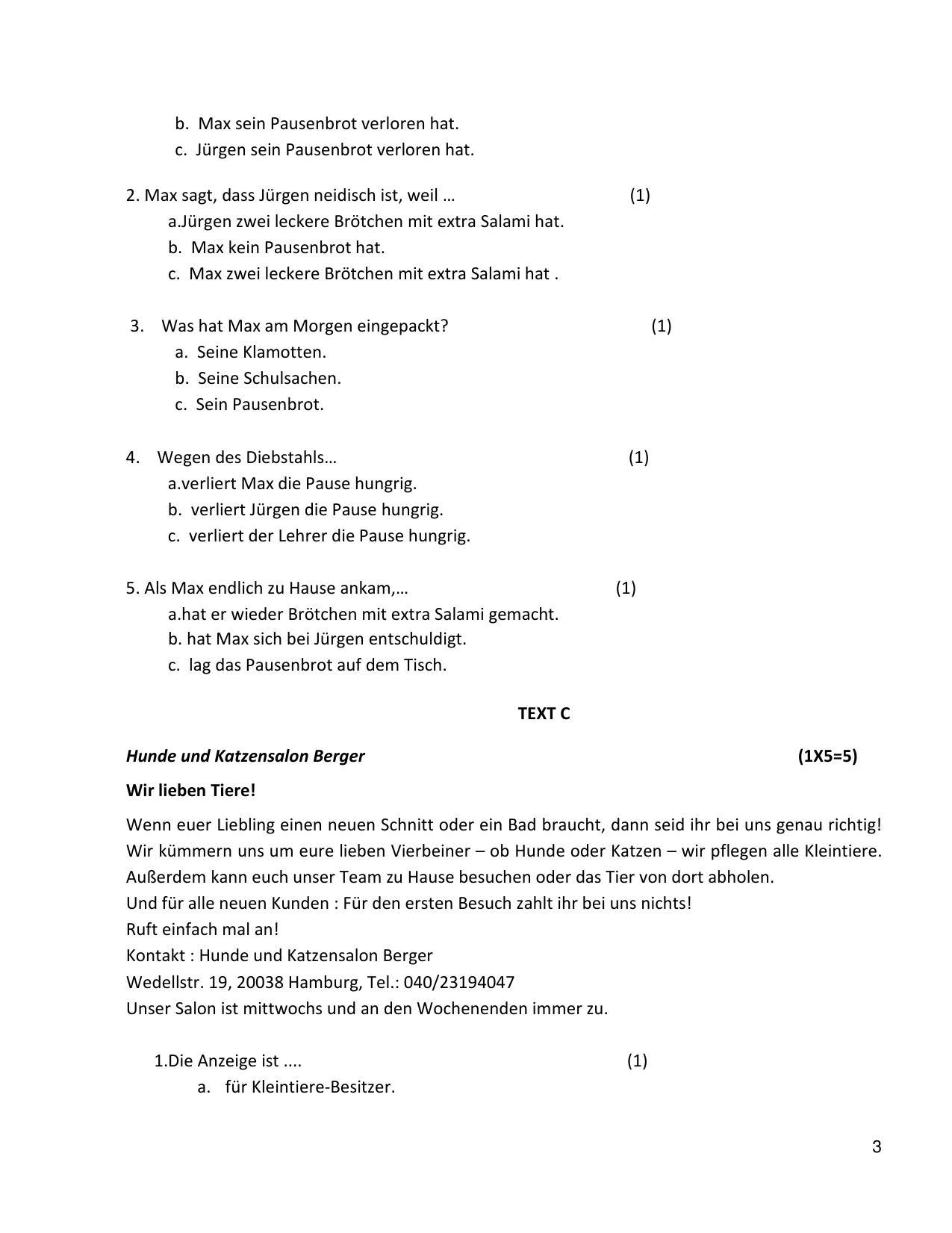 CBSE Class 10 German Sample Paper 2021-22 - Page 3