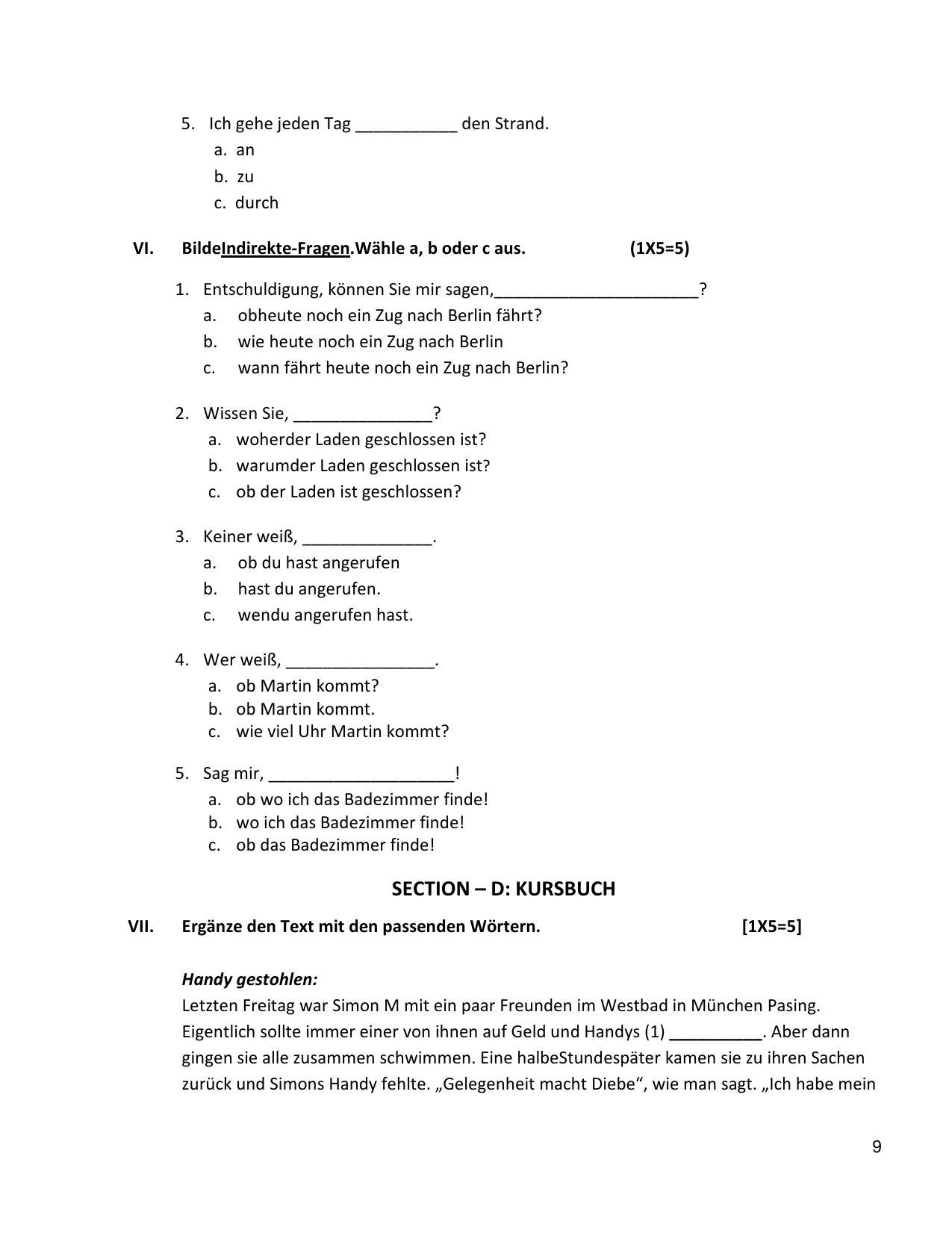 CBSE Class 10 German Sample Paper 2021-22 - Page 9