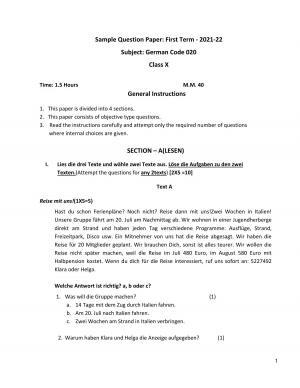 CBSE Class 10 German Sample Paper 2021-22