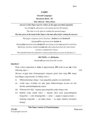 ICSE Class 10 GARO 2023 Question Paper