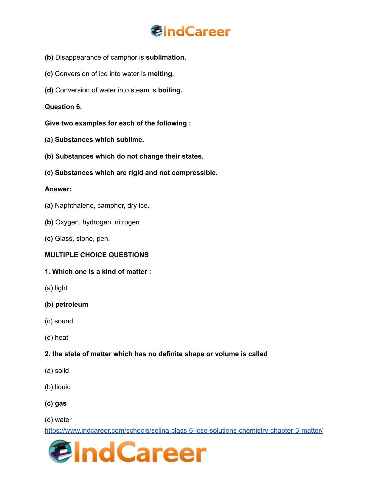 Selina Class 6 ICSE Solutions Chemistry : Chapter 3- Matter - Page 17