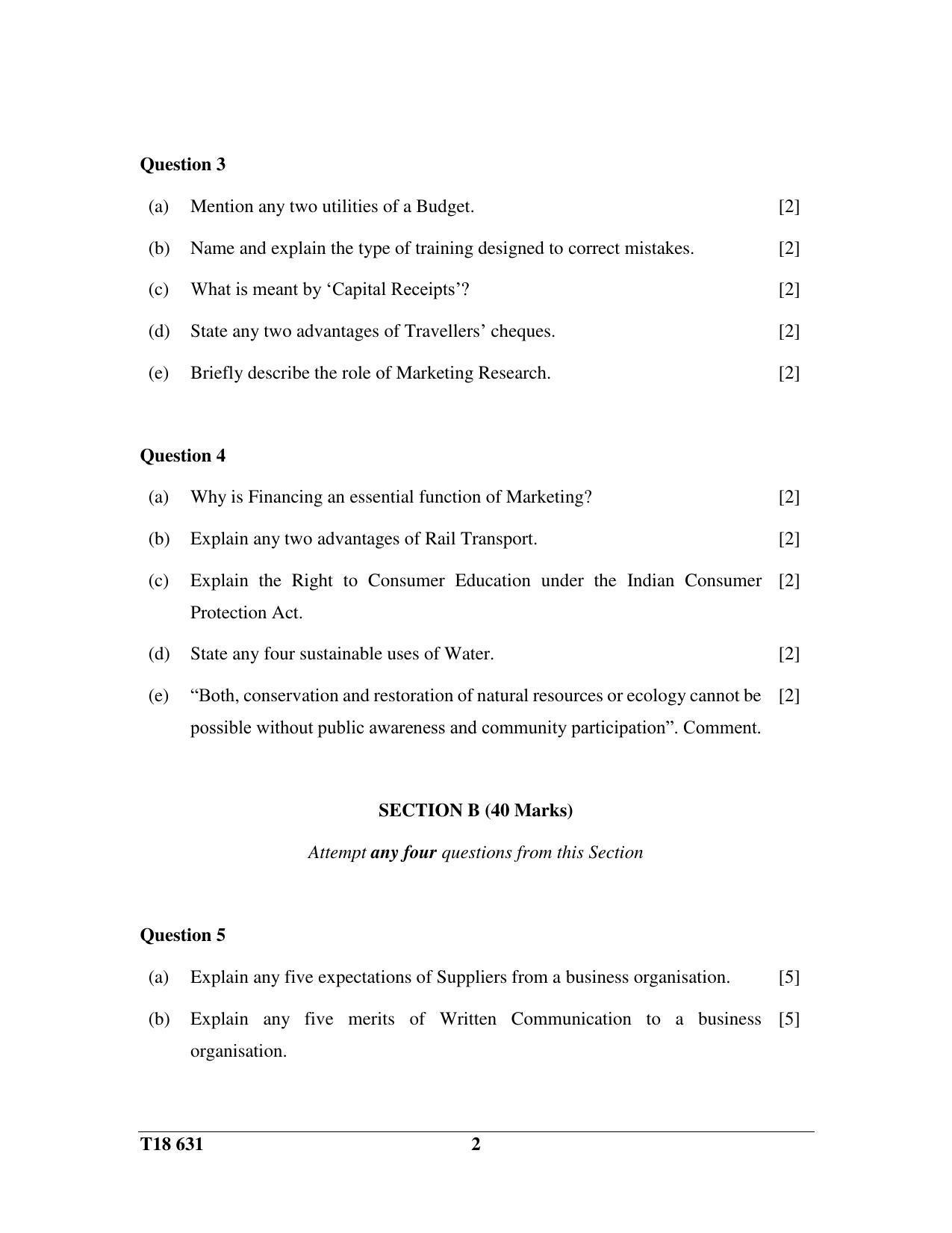ISC Class 12 2018 Commercial Studies Question Paper - Page 2