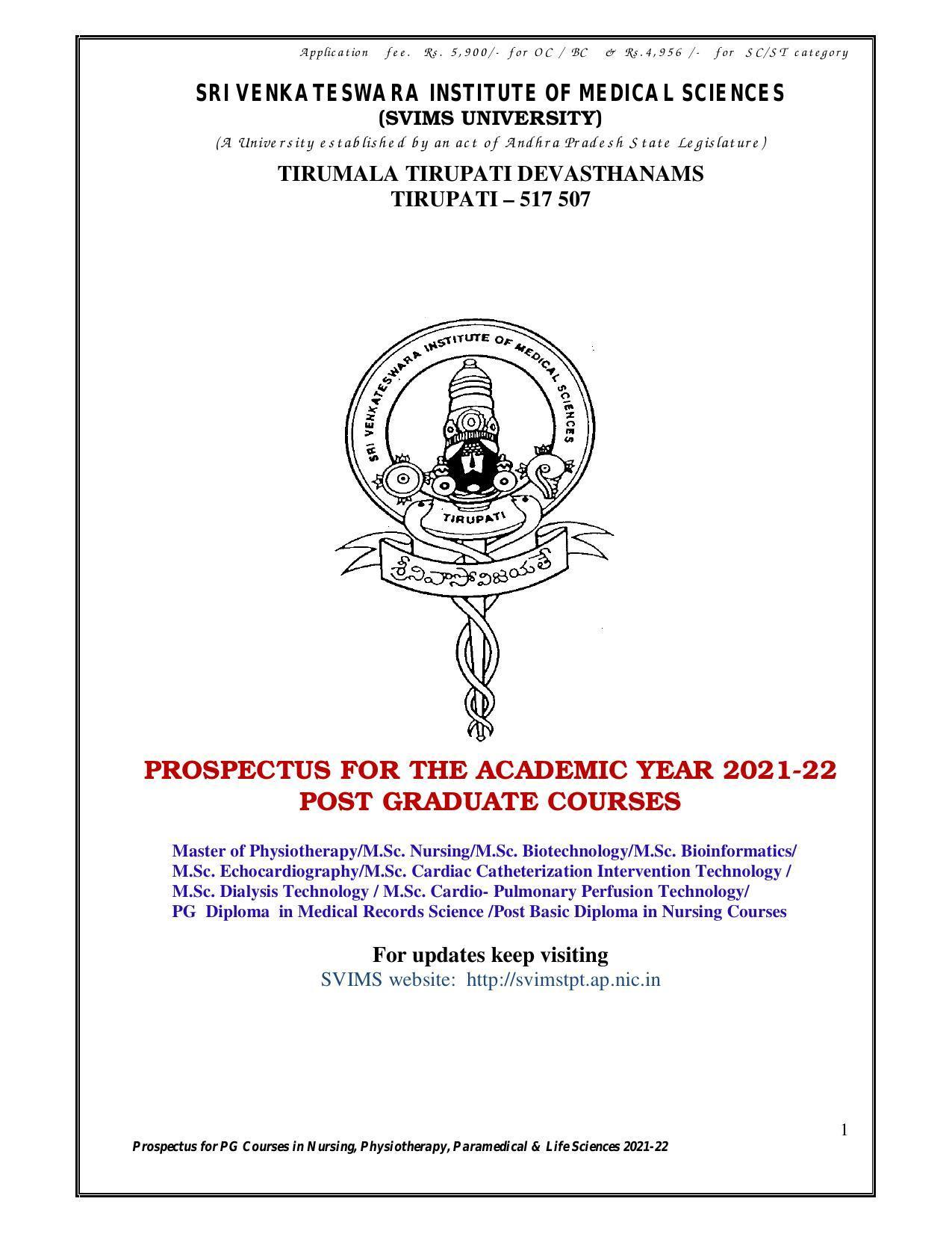 Sri Venkateswara University, Tirupati 2021-22 PG Degree Courses Prospectus - Page 1