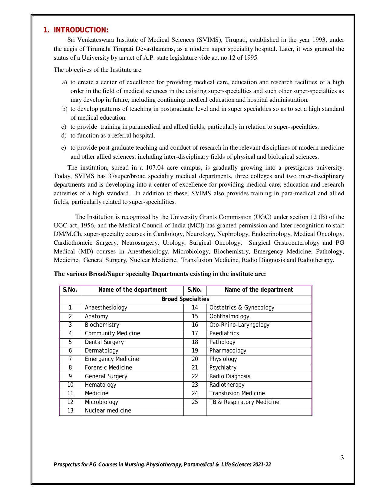 Sri Venkateswara University, Tirupati 2021-22 PG Degree Courses Prospectus - Page 3