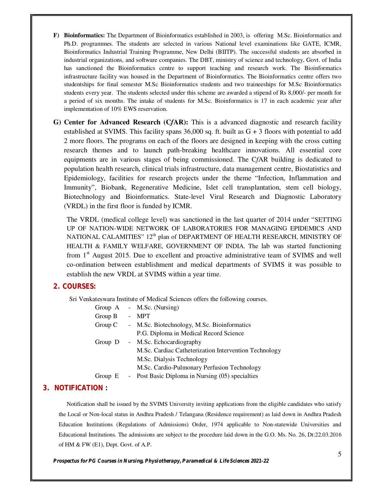 Sri Venkateswara University, Tirupati 2021-22 PG Degree Courses Prospectus - Page 5