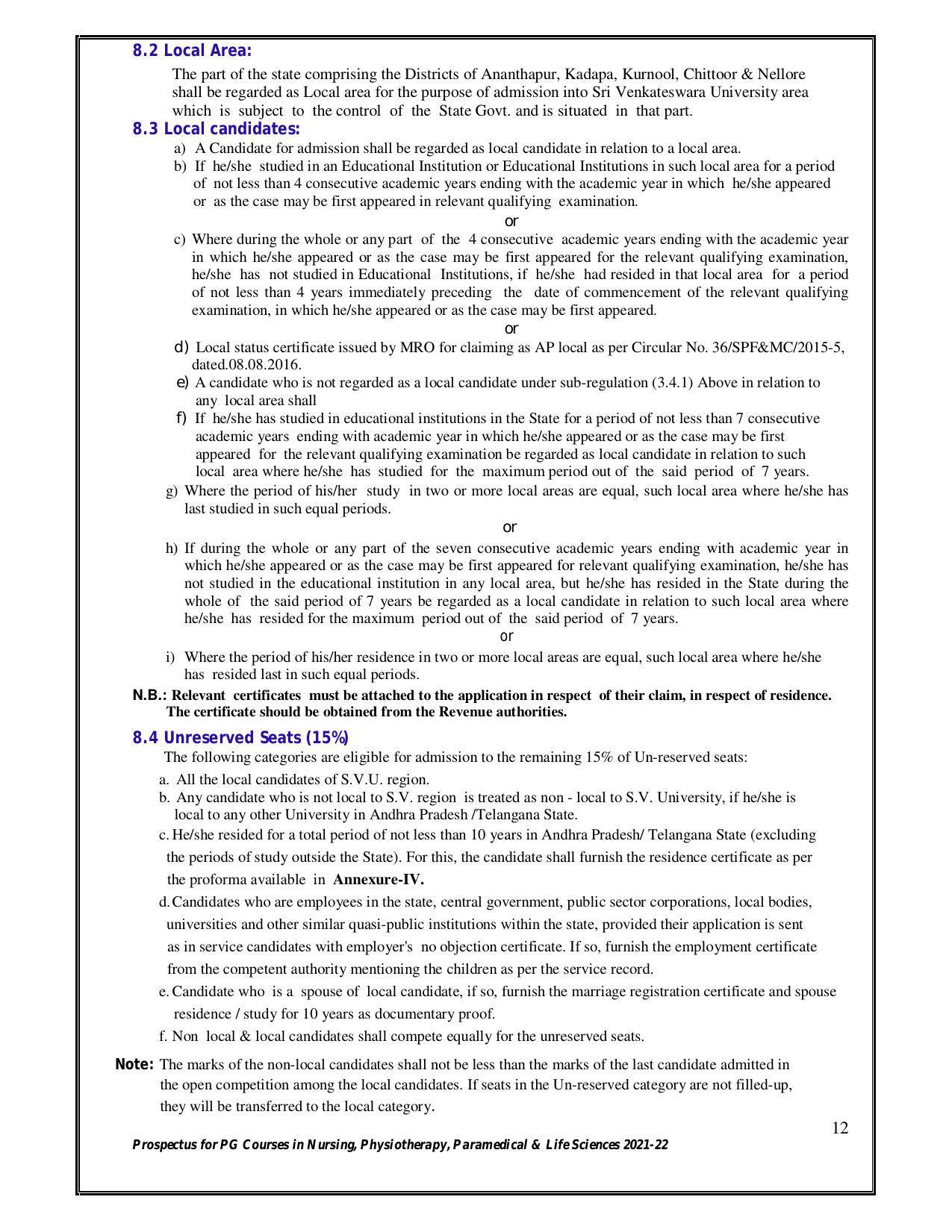 Sri Venkateswara University, Tirupati 2021-22 PG Degree Courses Prospectus - Page 12