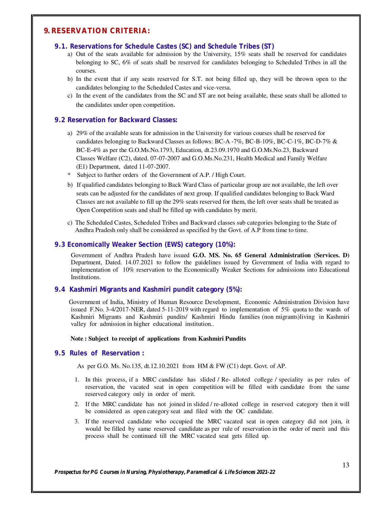 Sri Venkateswara University, Tirupati 2021-22 PG Degree Courses Prospectus - Page 13