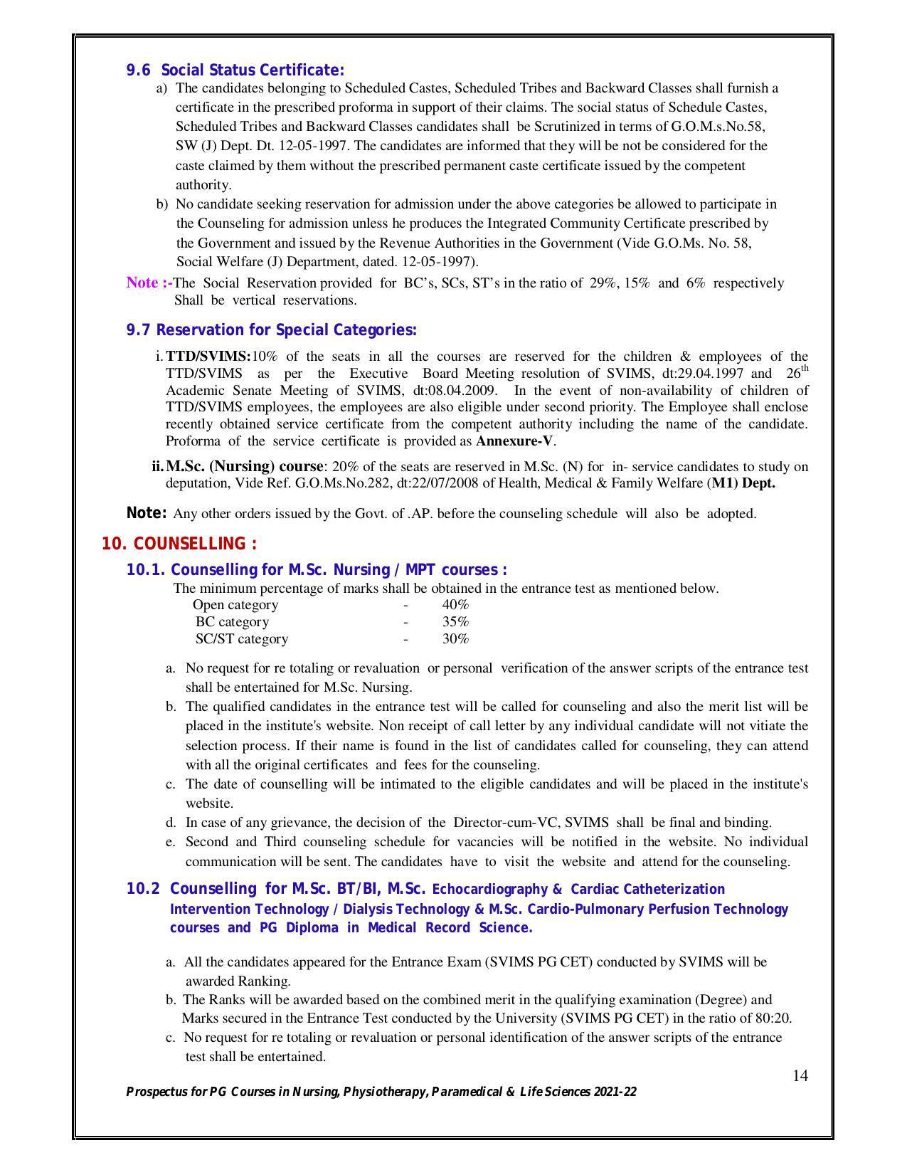 Sri Venkateswara University, Tirupati 2021-22 PG Degree Courses Prospectus - Page 14