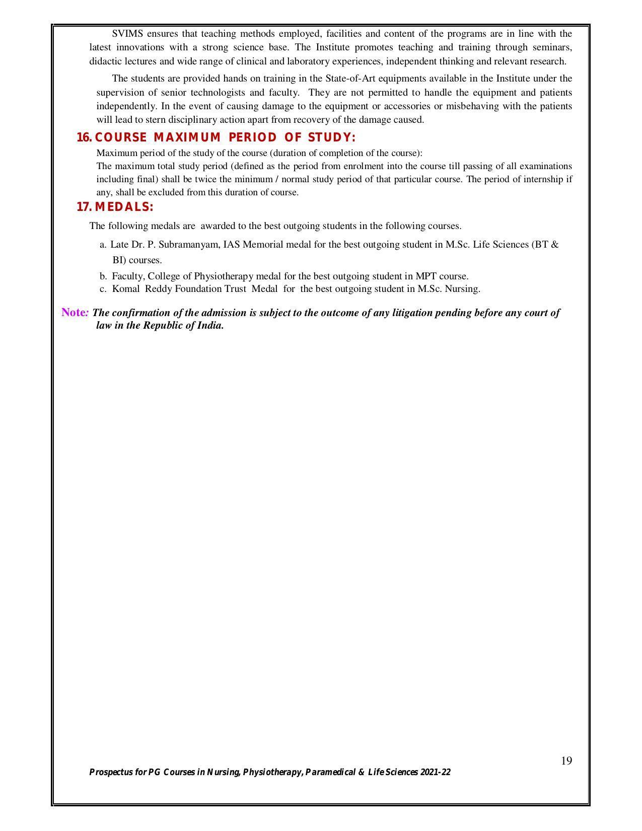 Sri Venkateswara University, Tirupati 2021-22 PG Degree Courses Prospectus - Page 19