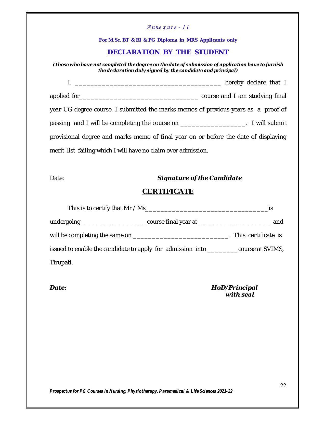 Sri Venkateswara University, Tirupati 2021-22 PG Degree Courses Prospectus - Page 22