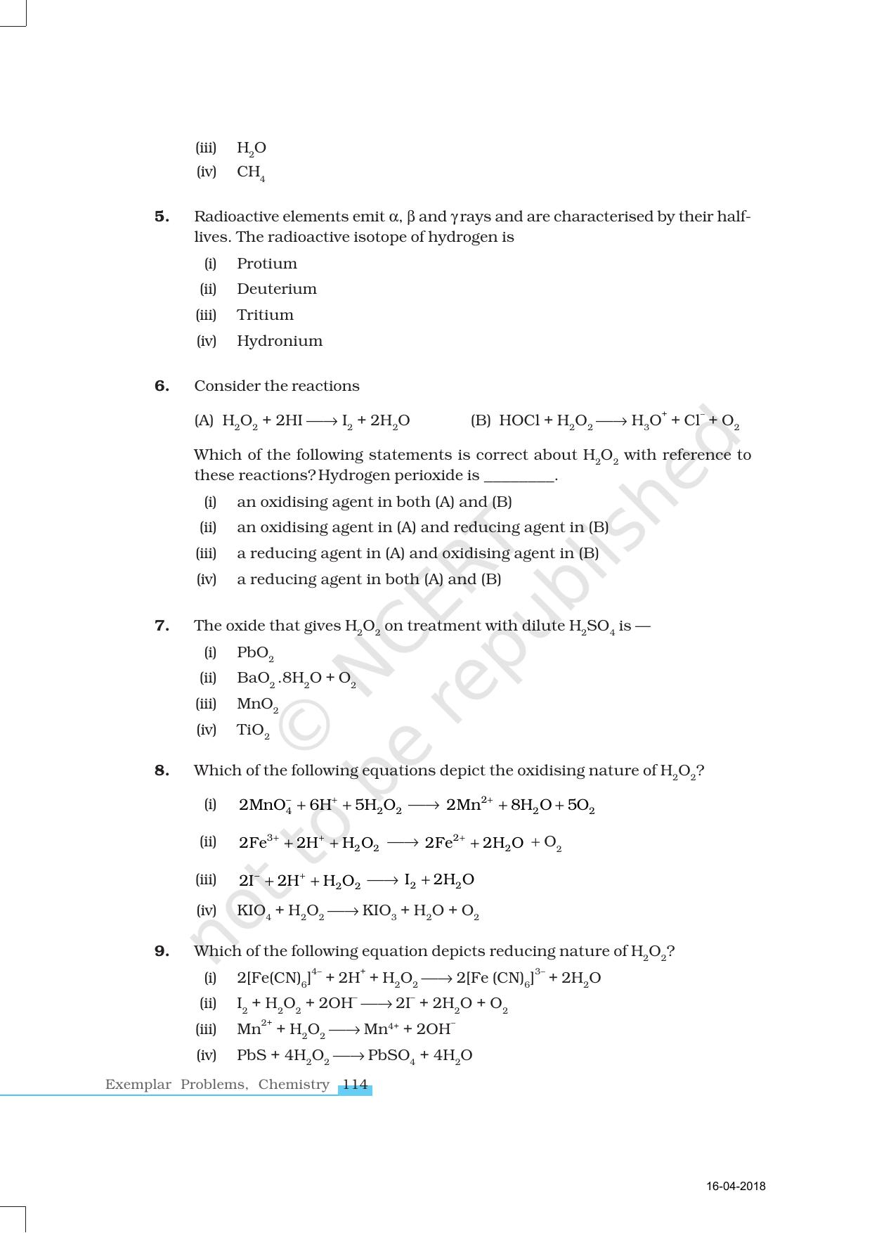 NCERT Exemplar Book for Class 11 Chemistry: Chapter 9 Hydrogen - Page 2