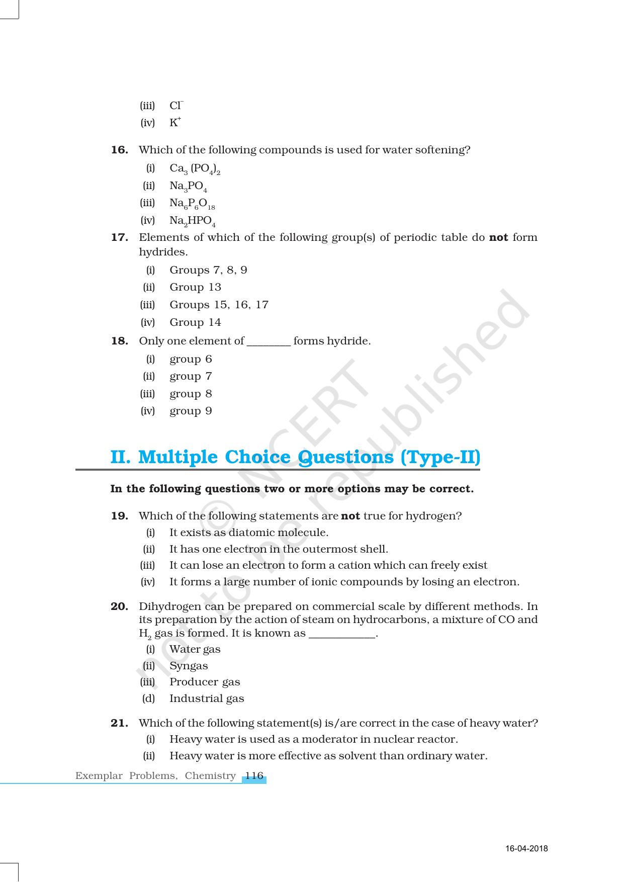 NCERT Exemplar Book for Class 11 Chemistry: Chapter 9 Hydrogen - Page 4
