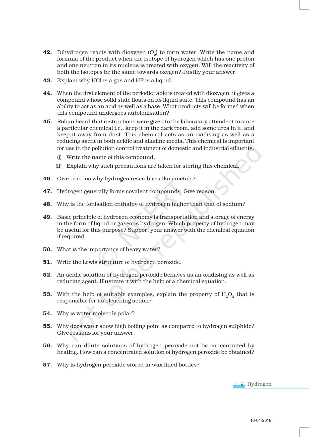 NCERT Exemplar Book for Class 11 Chemistry: Chapter 9 Hydrogen - Page 7
