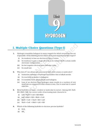 NCERT Exemplar Book for Class 11 Chemistry: Chapter 9 Hydrogen