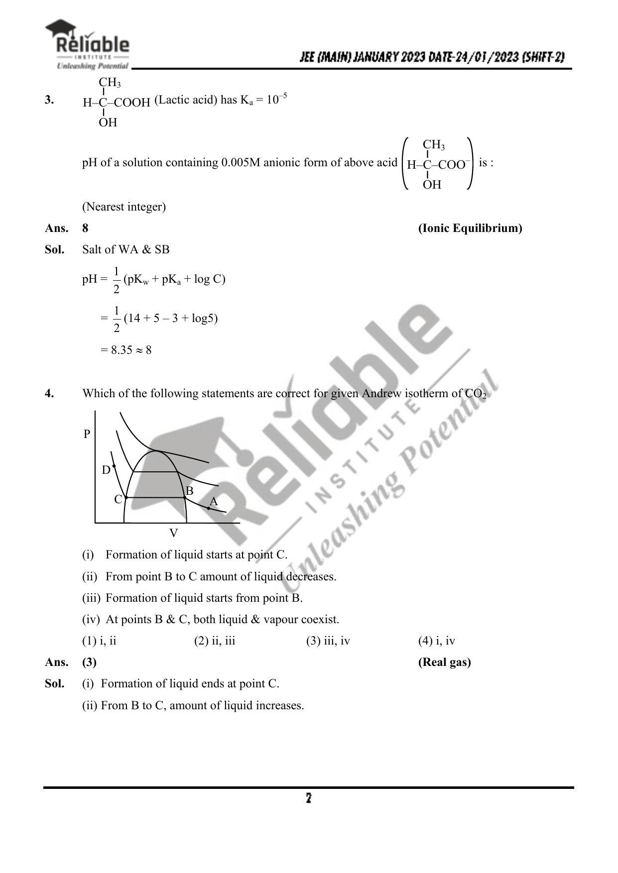 JEE Main 2023 January 24 Shift 2 Chemistry Paper with Solution (Reliable Institute Kota) - Page 3