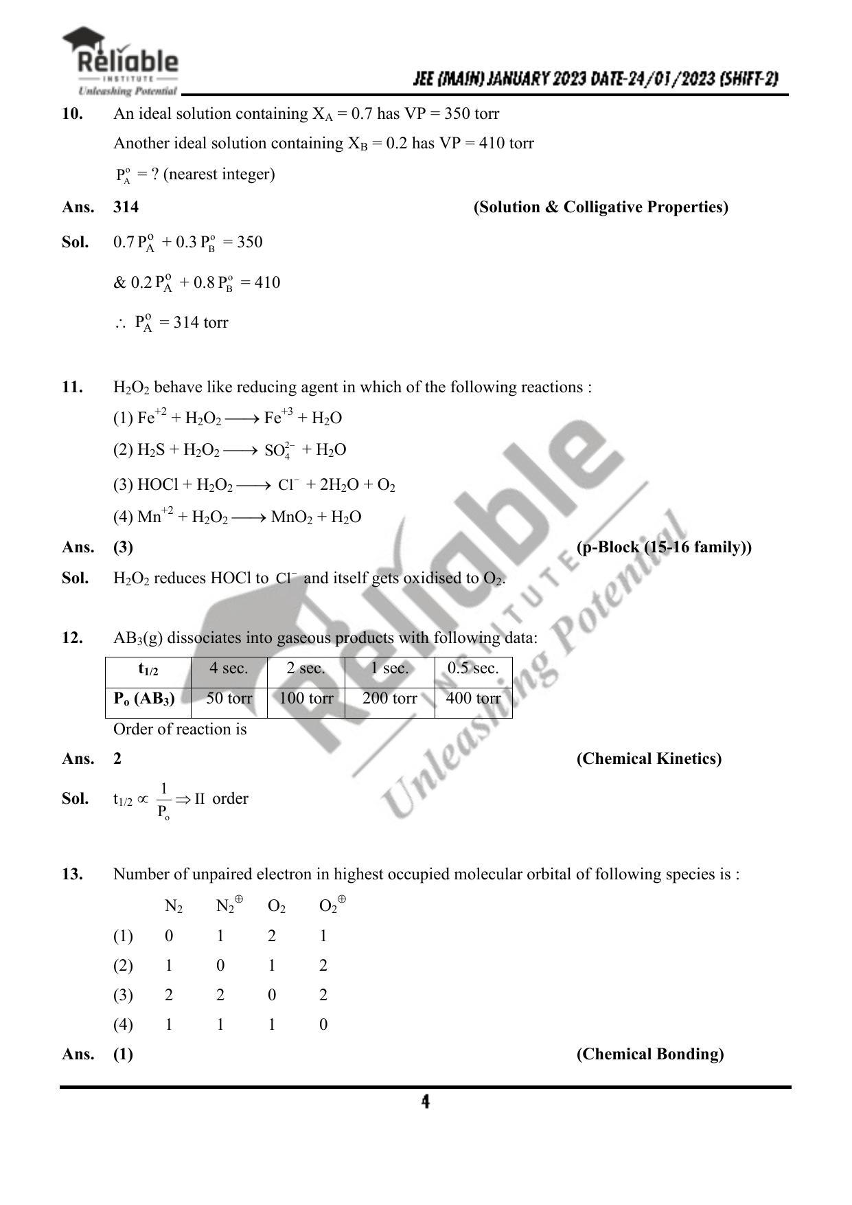 JEE Main 2023 January 24 Shift 2 Chemistry Paper with Solution (Reliable Institute Kota) - Page 5