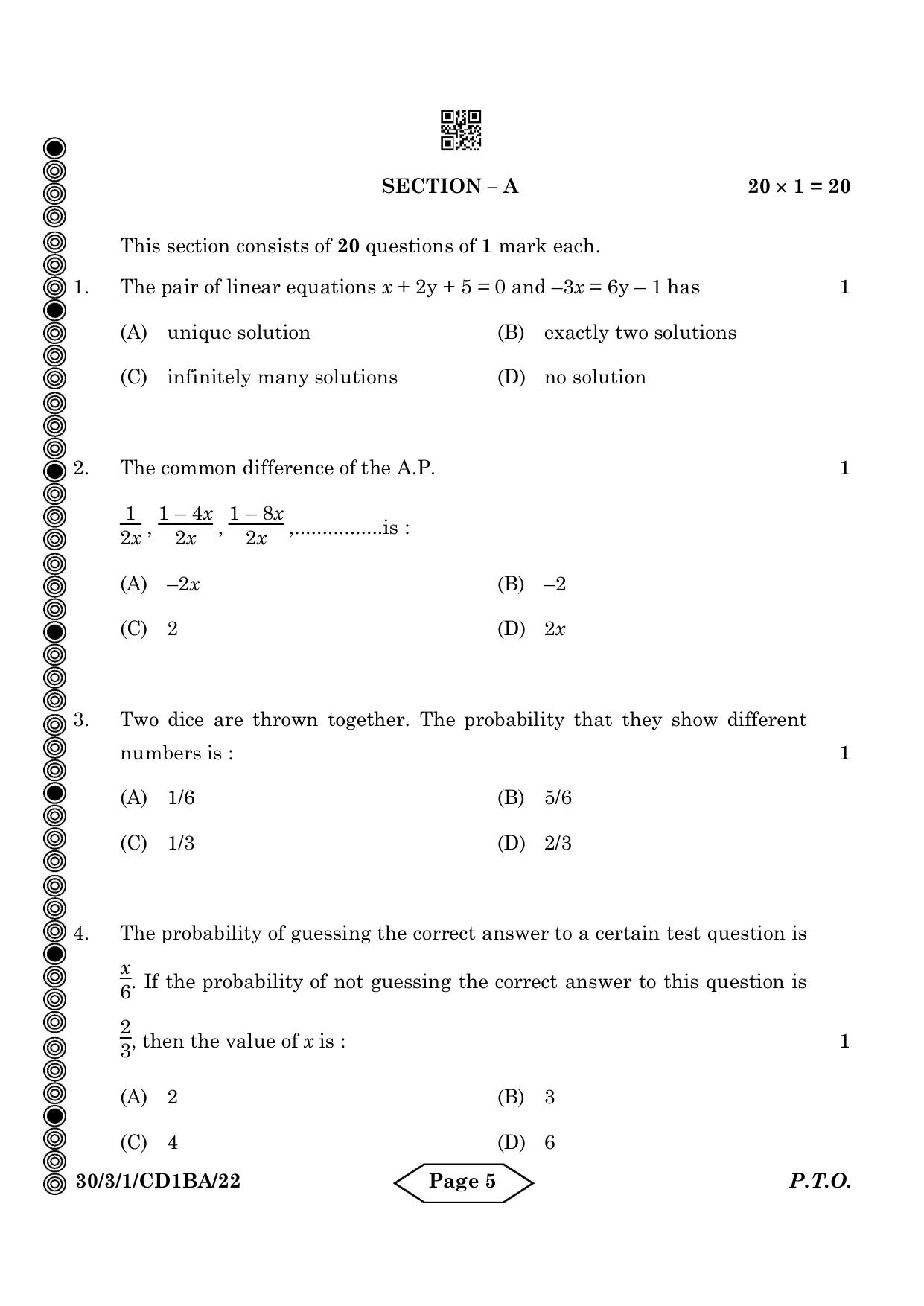 CBSE Class 10 30-3-1 Mathematics Standard 2024 Question Paper - Page 5