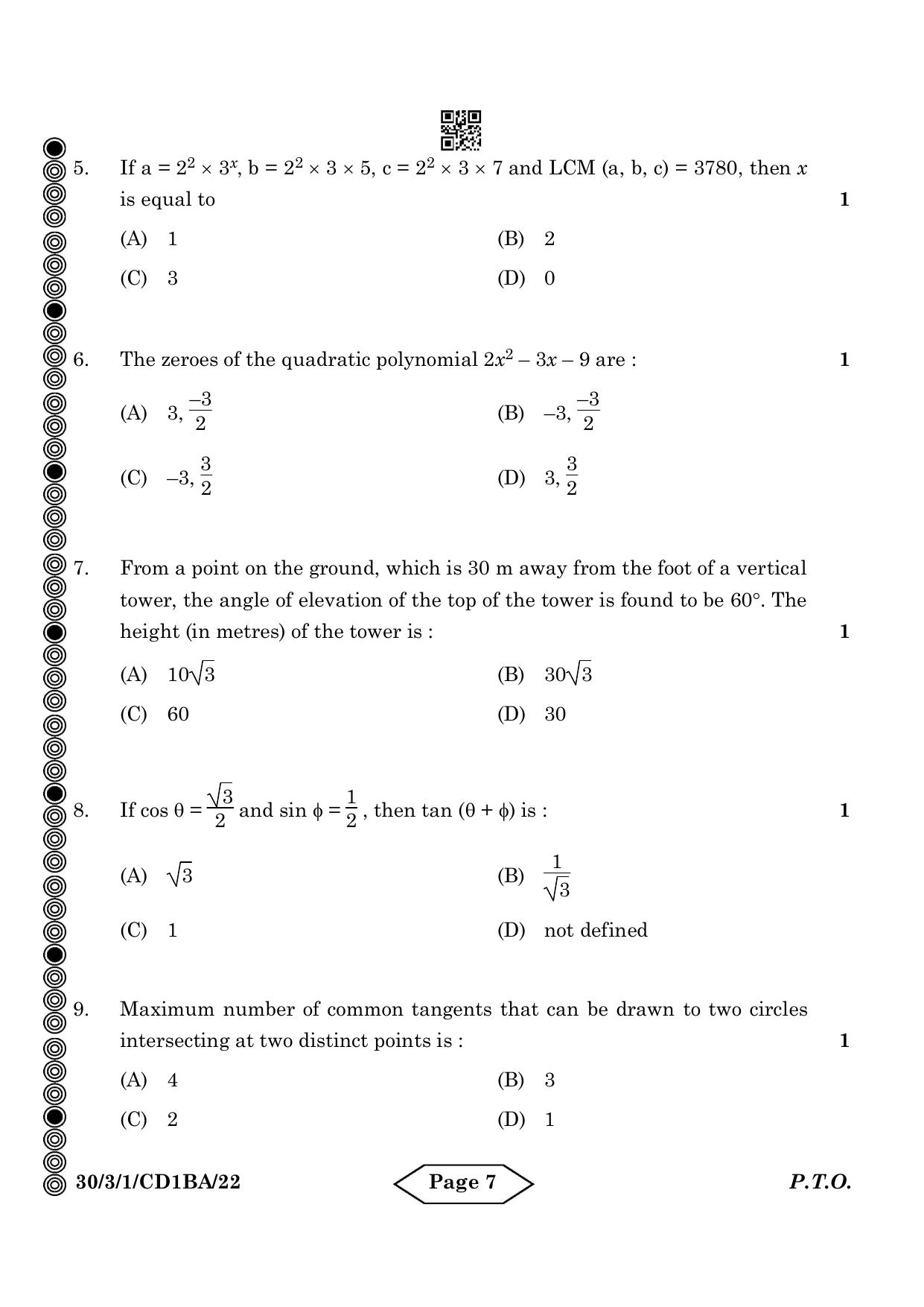 CBSE Class 10 30-3-1 Mathematics Standard 2024 Question Paper - Page 7