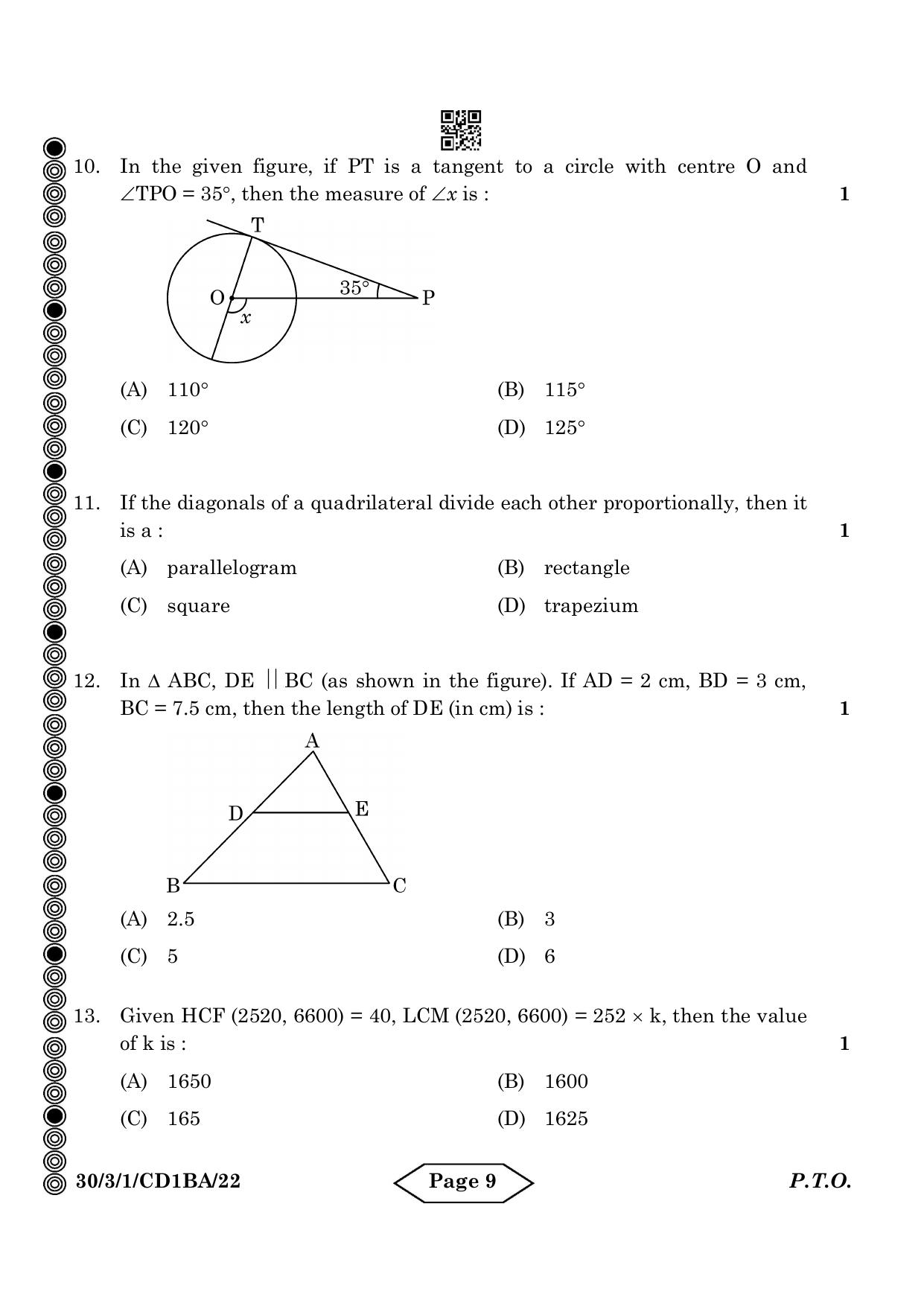 CBSE Class 10 30-3-1 Mathematics Standard 2024 Question Paper - Page 9