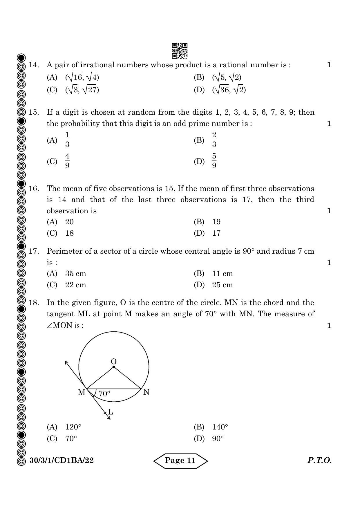 CBSE Class 10 30-3-1 Mathematics Standard 2024 Question Paper - Page 11