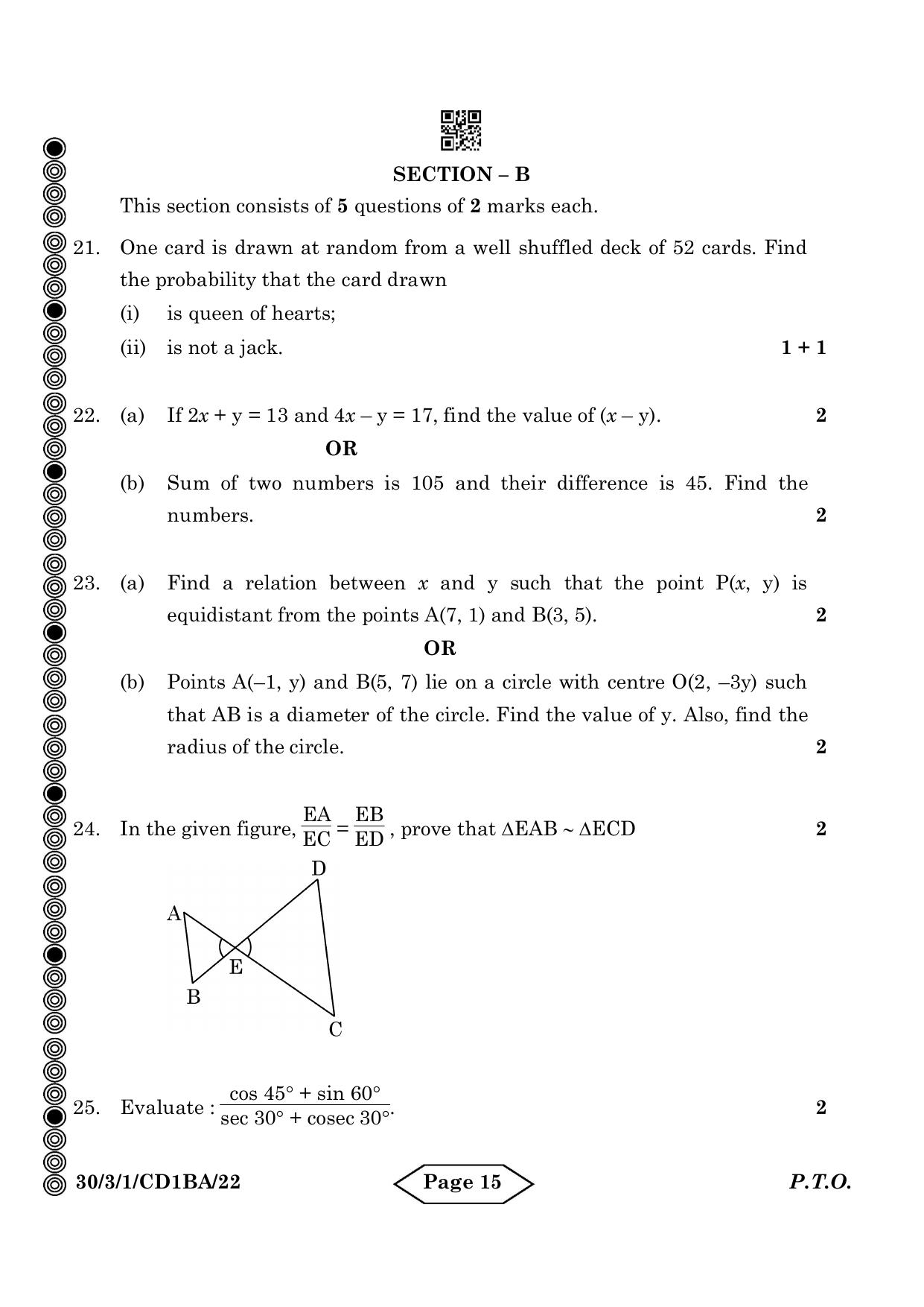 CBSE Class 10 30-3-1 Mathematics Standard 2024 Question Paper - Page 15