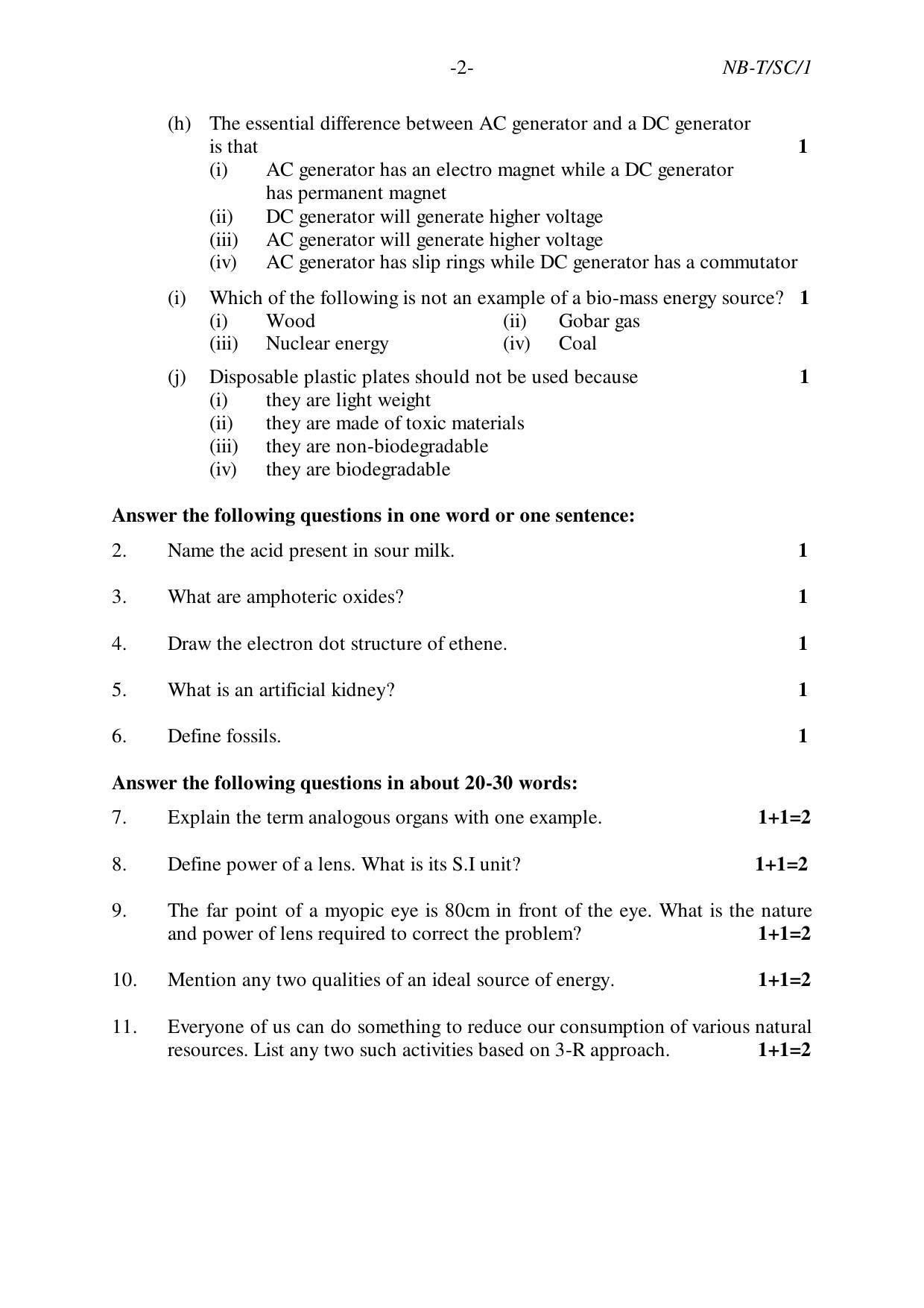 Nagaland Board Class 10 SCIENCE 2020 Question Paper - Page 2